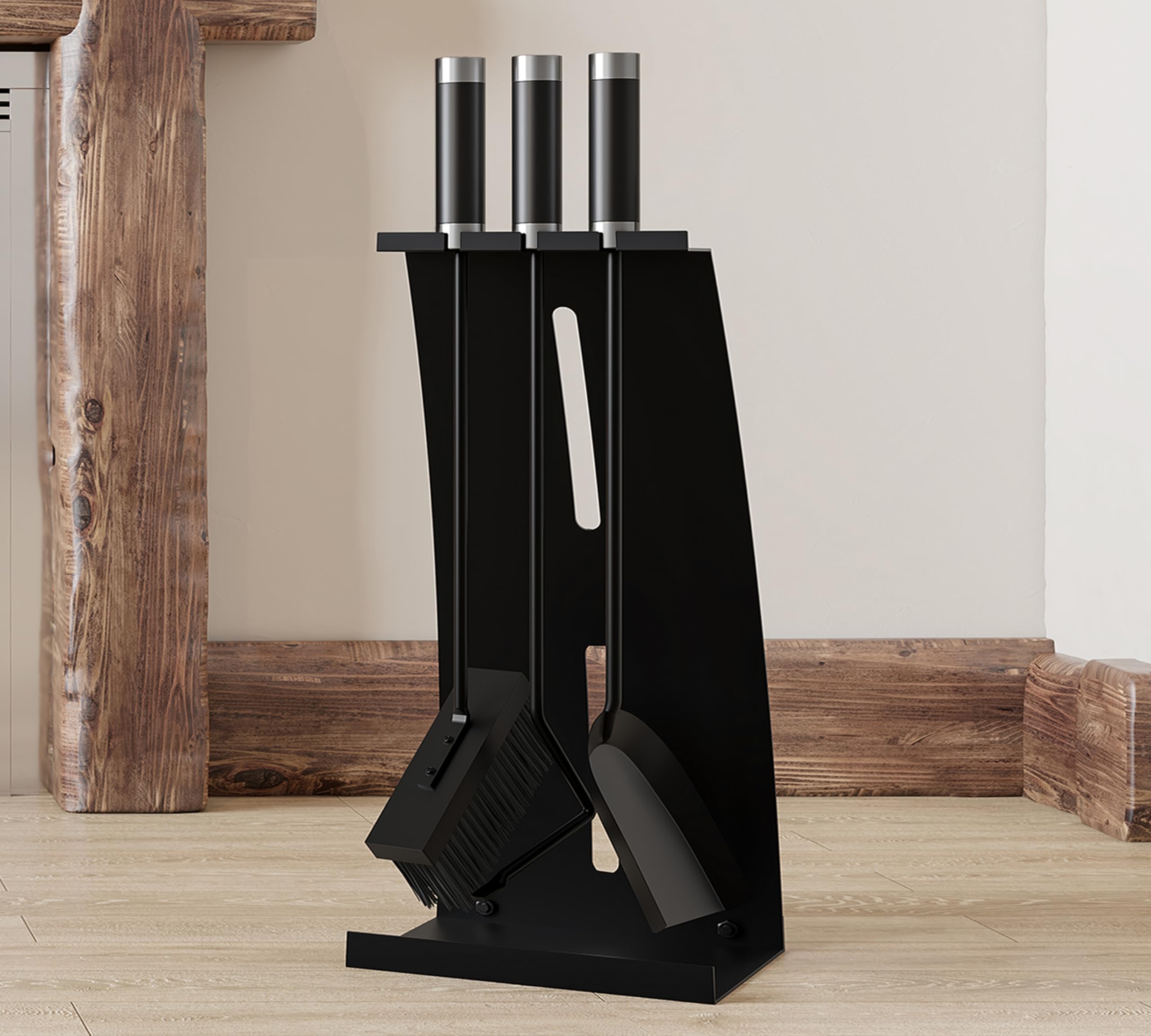 Kingson Juego de herramientas para chimenea de 4 piezas con asas compuestas, juego de accesorios para chimenea con recubrimiento en polvo negro, 54,5 cm de altura