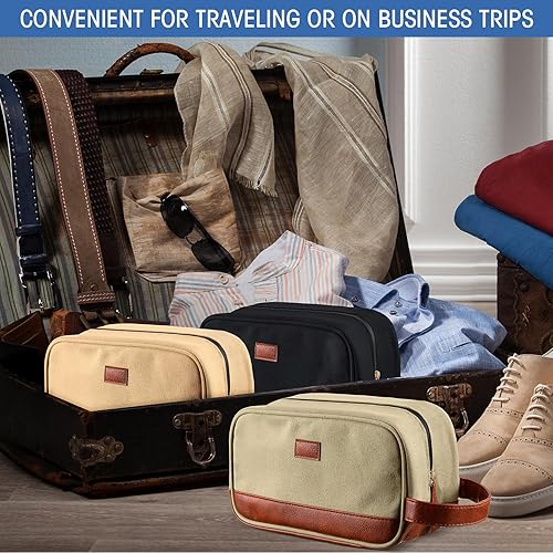 Miniatura 7 de Paterr 6 bolsas de aseo para hombre, para viajes, bodas, padrinos de boda, regalos de lona y cuero, bolsa de afeitar para padrinos de boda, regalos