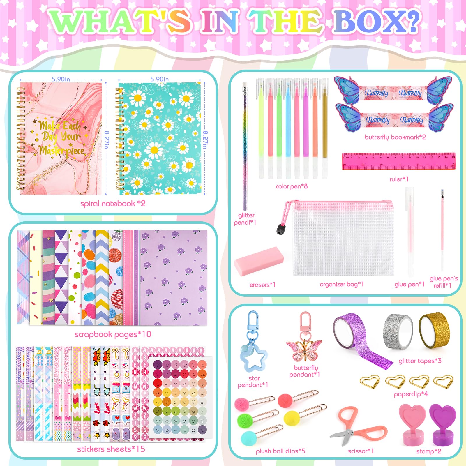 2-Pack DIY Journal Kit for Girls, Journal Set for Teen Girls Ages 8-12, Stationery Set with Stickers, Scrapbook & Diary Supplies, Art Crafts Kit for Kid Birthday Christmas Gift for 8-12 Year Old Girl