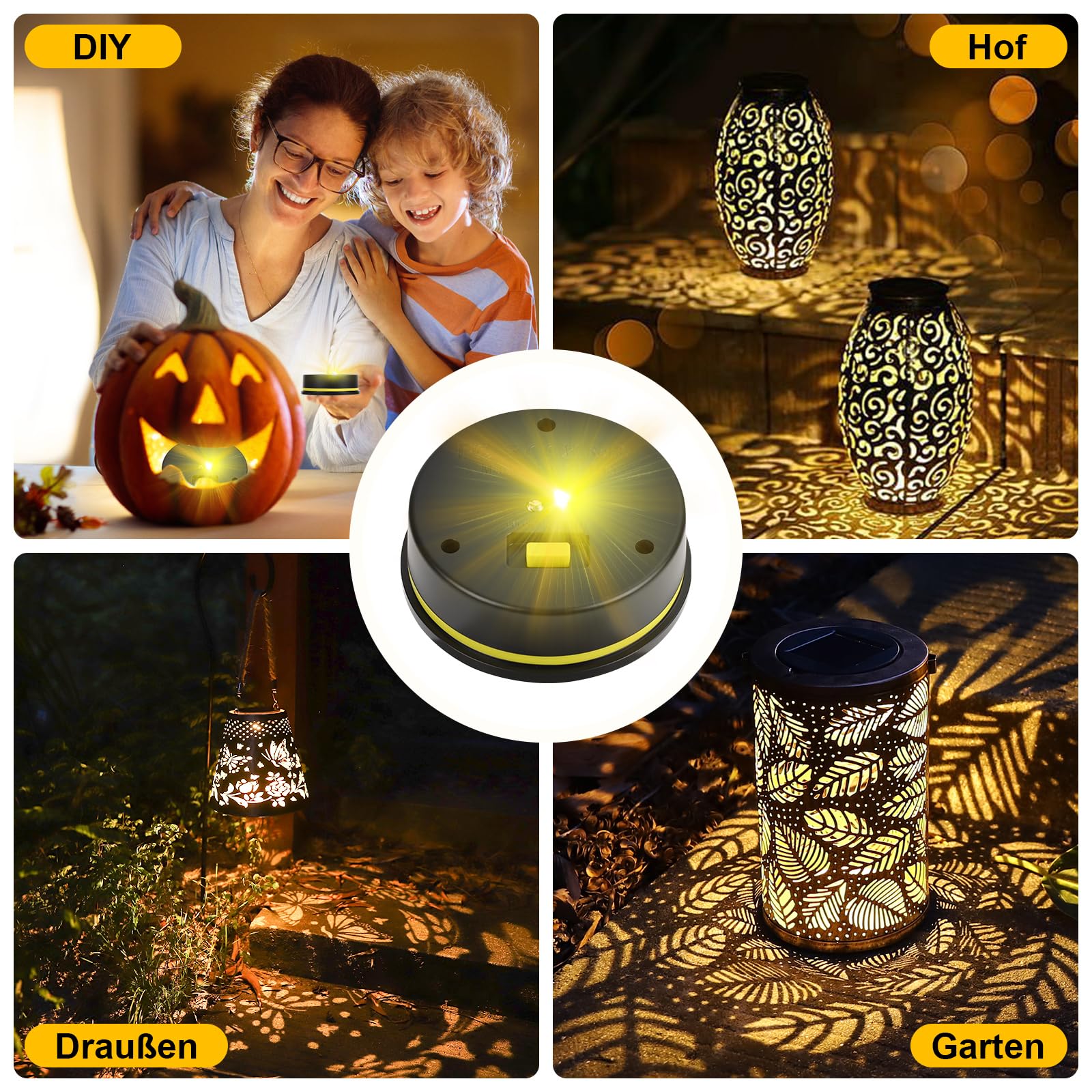 Zestaw 4 lamp solarnych, części zamienne, 8 cm, górna część z jasnymi żarówkami LED, wodoszczelność IP65, panel słoneczny, zamiennik modułu solarnego do lamp ogrodowych, solarnych (4)