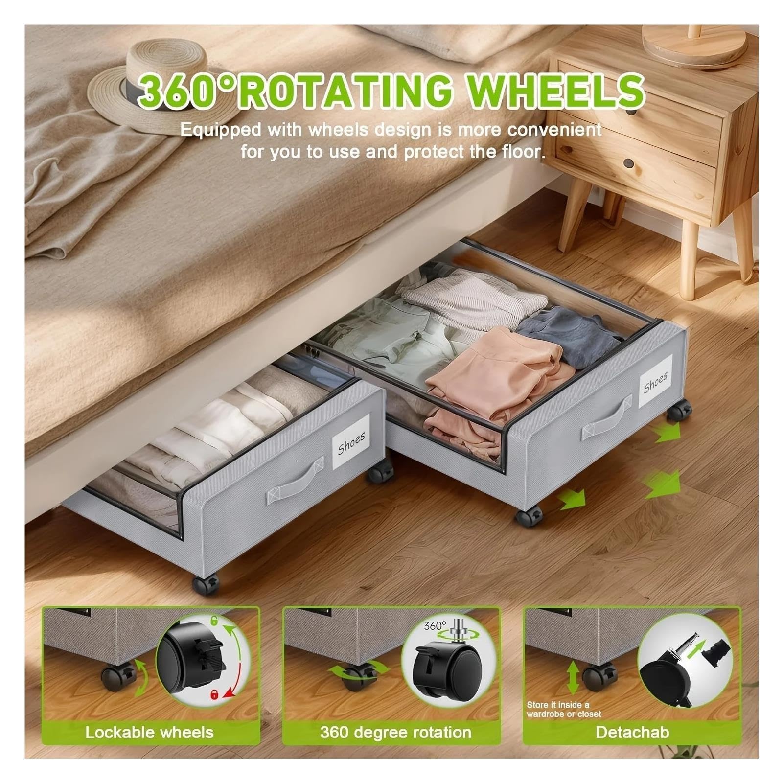 Unterbett Stauraum Unterbett-Aufbewahrungsboxen mit Riemenscheibe
