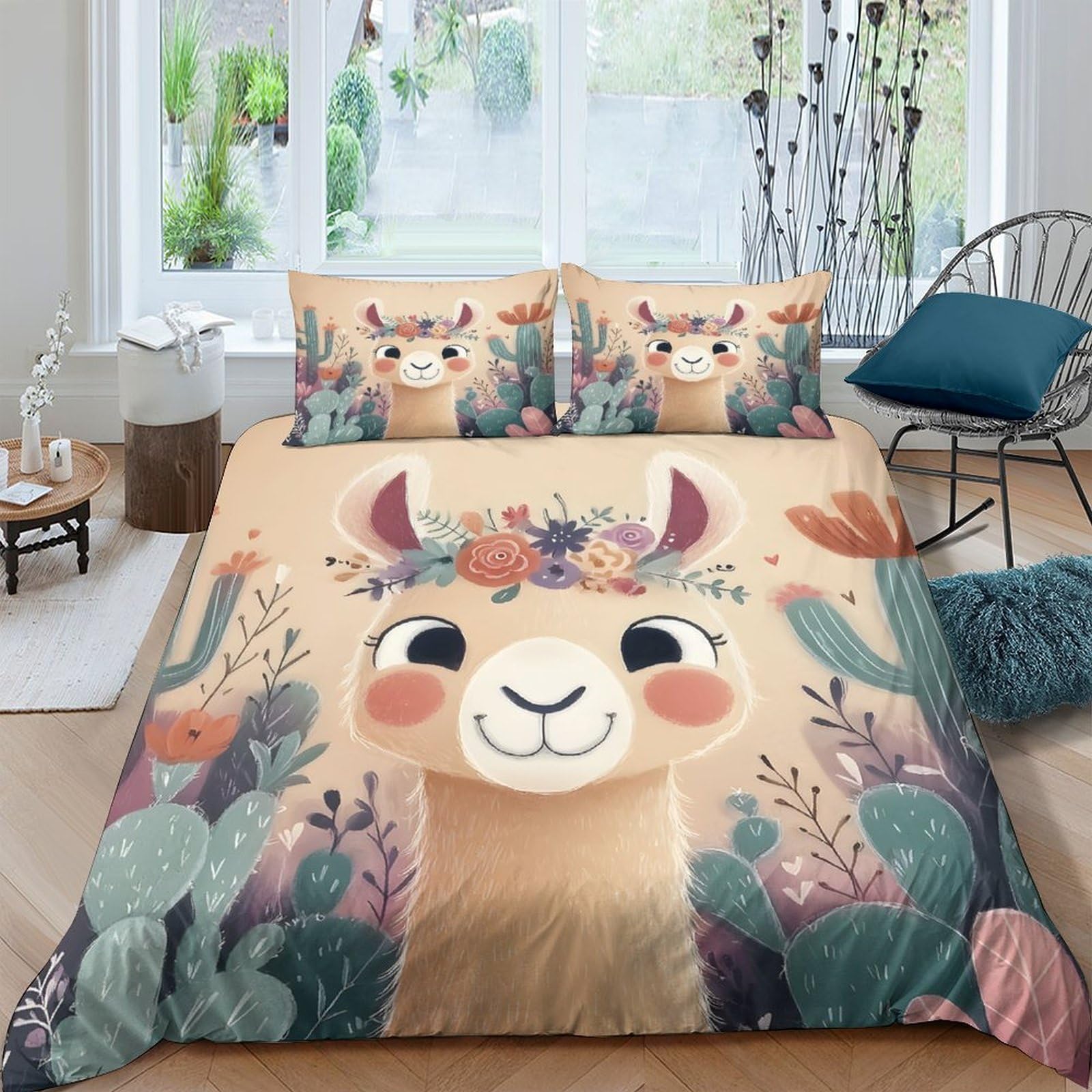 Ctjqhvkz Style-6 3D Printed Llama Floral Fitted Sheet Microfiber Soft Breathable Cactus Bed Cover For Bedroom Dorm Mattress Protection Decor Single（135X200cm）