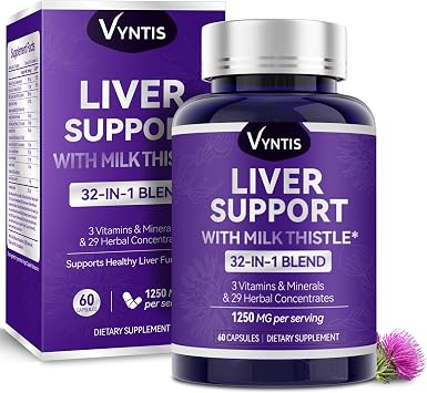 32-in-1 Liver Cleanse Detox & Repair - Liver Support Supplement with Milk Thistle, Artichoke Extract, Dandelion Root & Beetroot Powder for Liver Health - 1250mg per Serving 60 Capsules