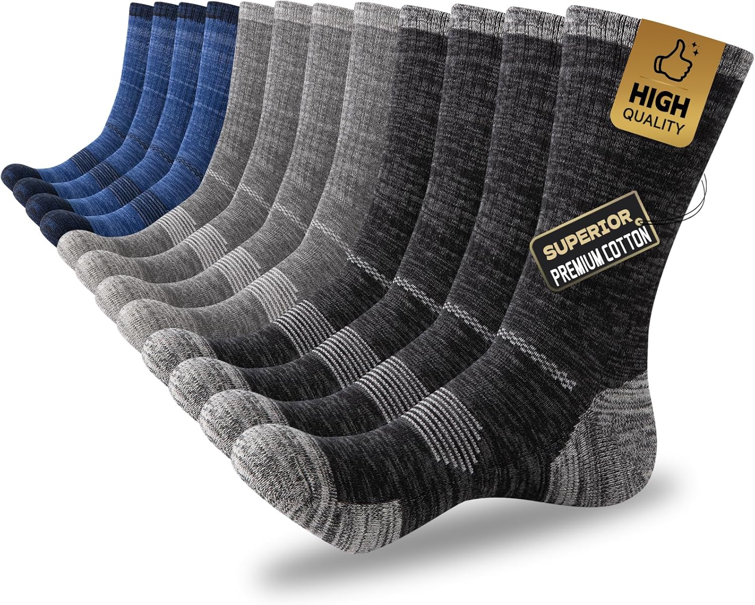 COOVAN Mens Cotton Crew Work Socks 6 Pairs Moisture Wicking Cushioned Boot Athletic Heavy Duty Socks for Hiking Running