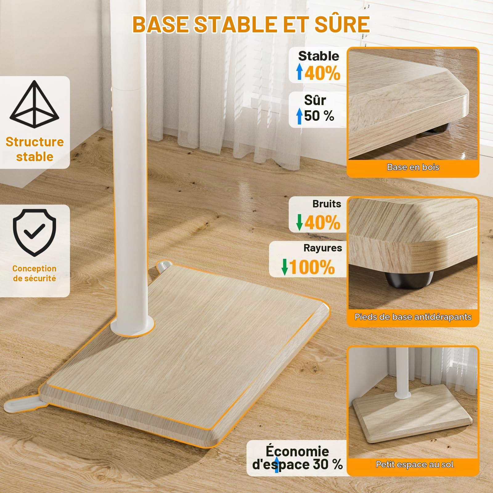 TVON Support TV au sol, pour téléviseur de 32 à 60 ", réglable en hauteur, pivotant, max. VESA 400 x 400 mm, jusqu'à 40 kg, beige