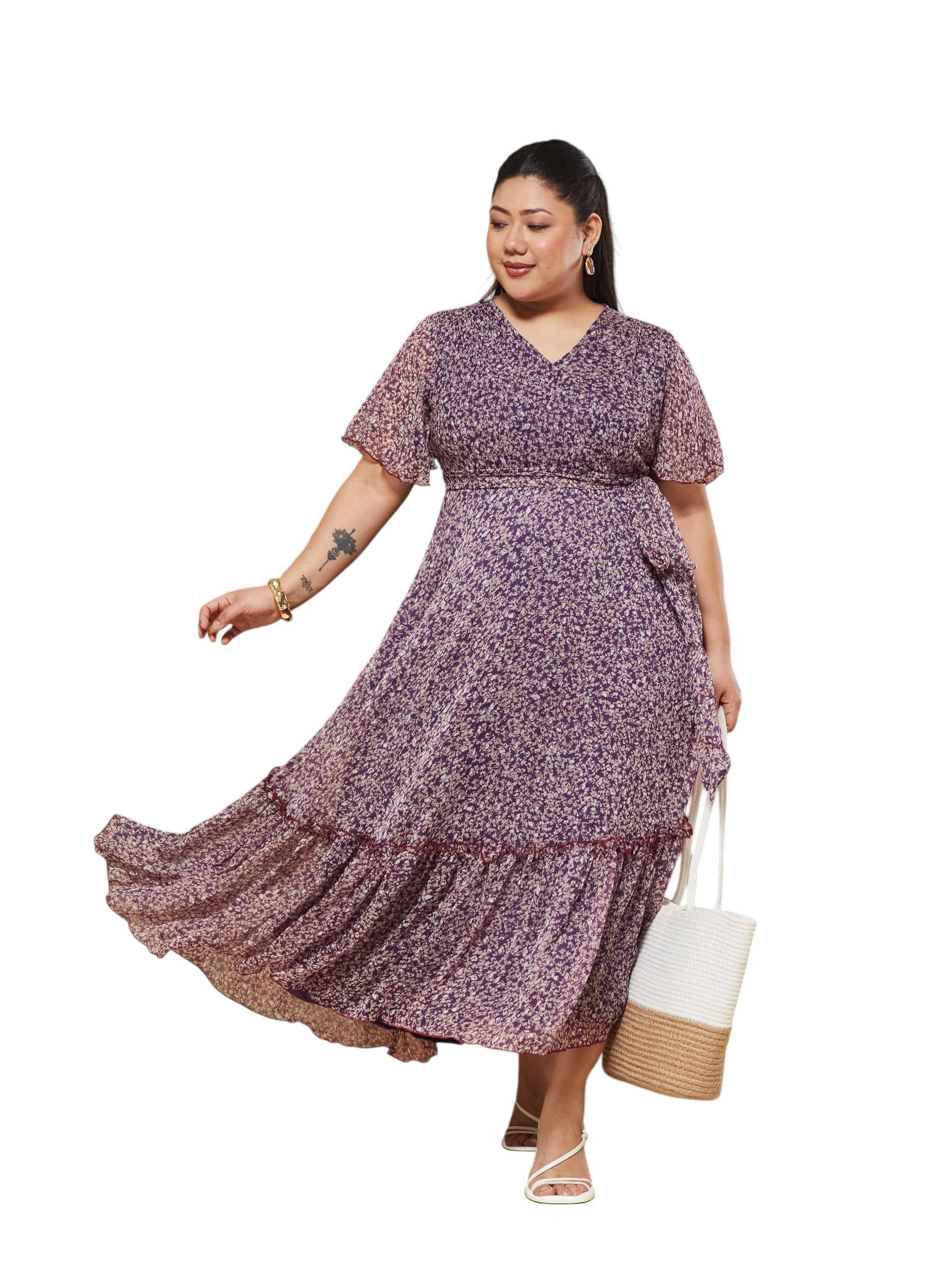 miss chase a+ Womens V-Neck Flared Sleeve Floral-Wrap Chiffon Maxi Dress-picture-19