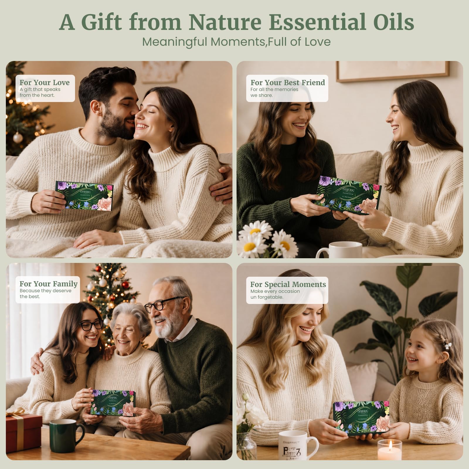Oli Essenziali per Diffusore 6x10ml,Set Oli Essenziali Naturali per Aromaterapia Relax, Sonno,Anti Stress e Benessere,Spa Casa, Umidificatore - Refresh,Relief,Sleep,Breathe,Immunity & Happy