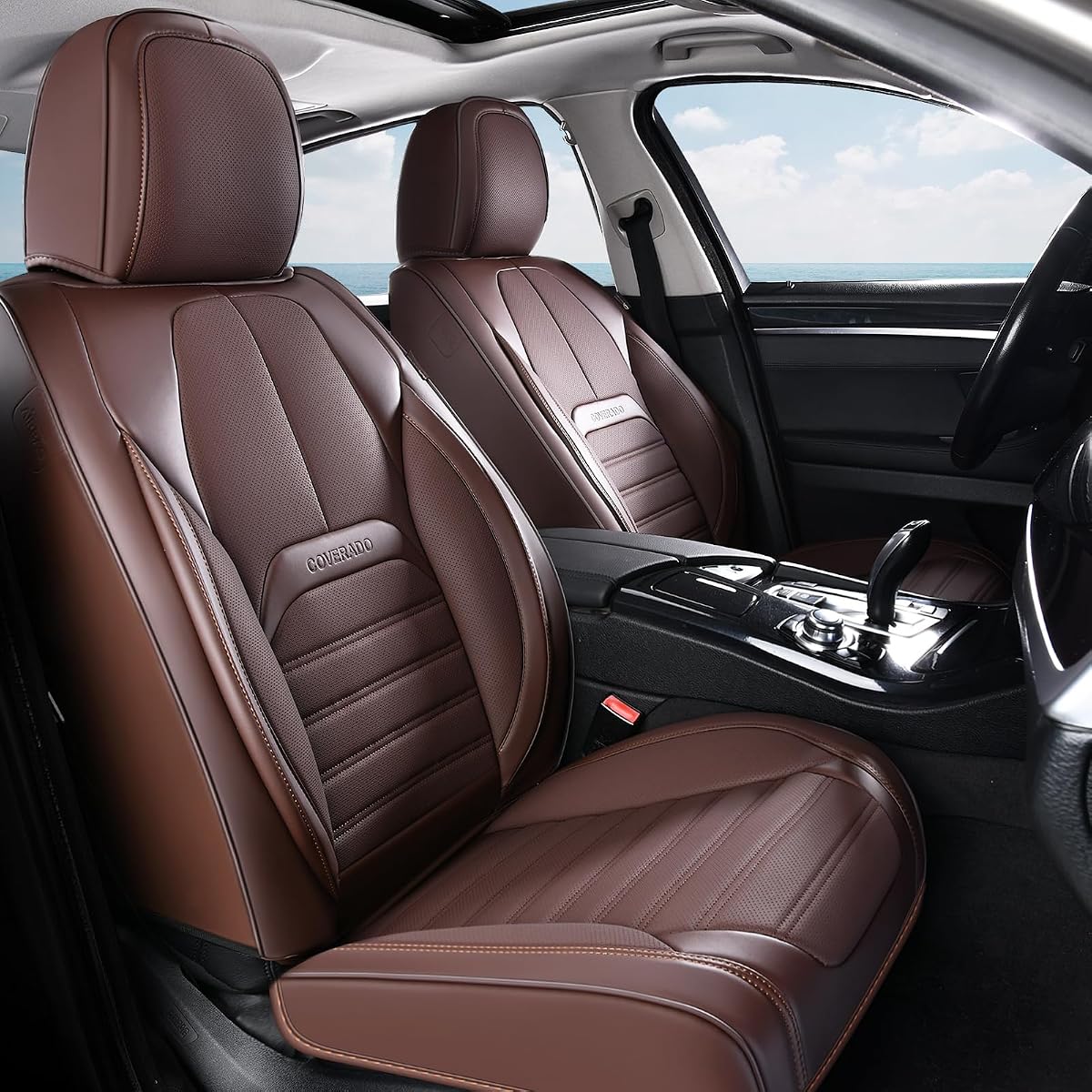 Coverado Seat Covers, Car Seat Covers Front Seats, Automotive Seat Covers, Waterproof Nappa Leather Car Seat Cover, Car Seat Cushion, Brown Seat Covers Carseat Cover Universal Fit for Most Cars