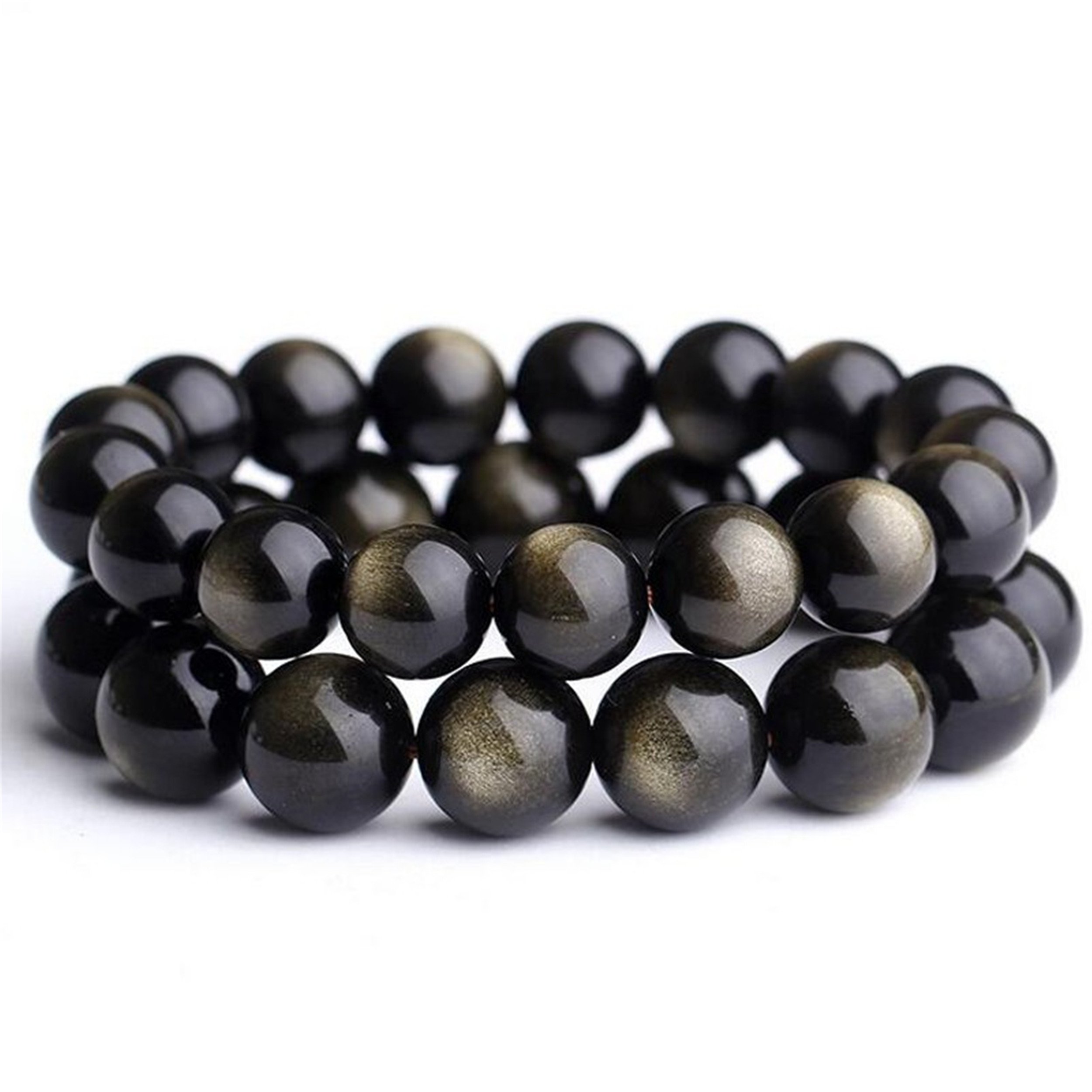 Obsidienne dorée perle ronde 12mm véritable pour création bijoux et lithothérapie