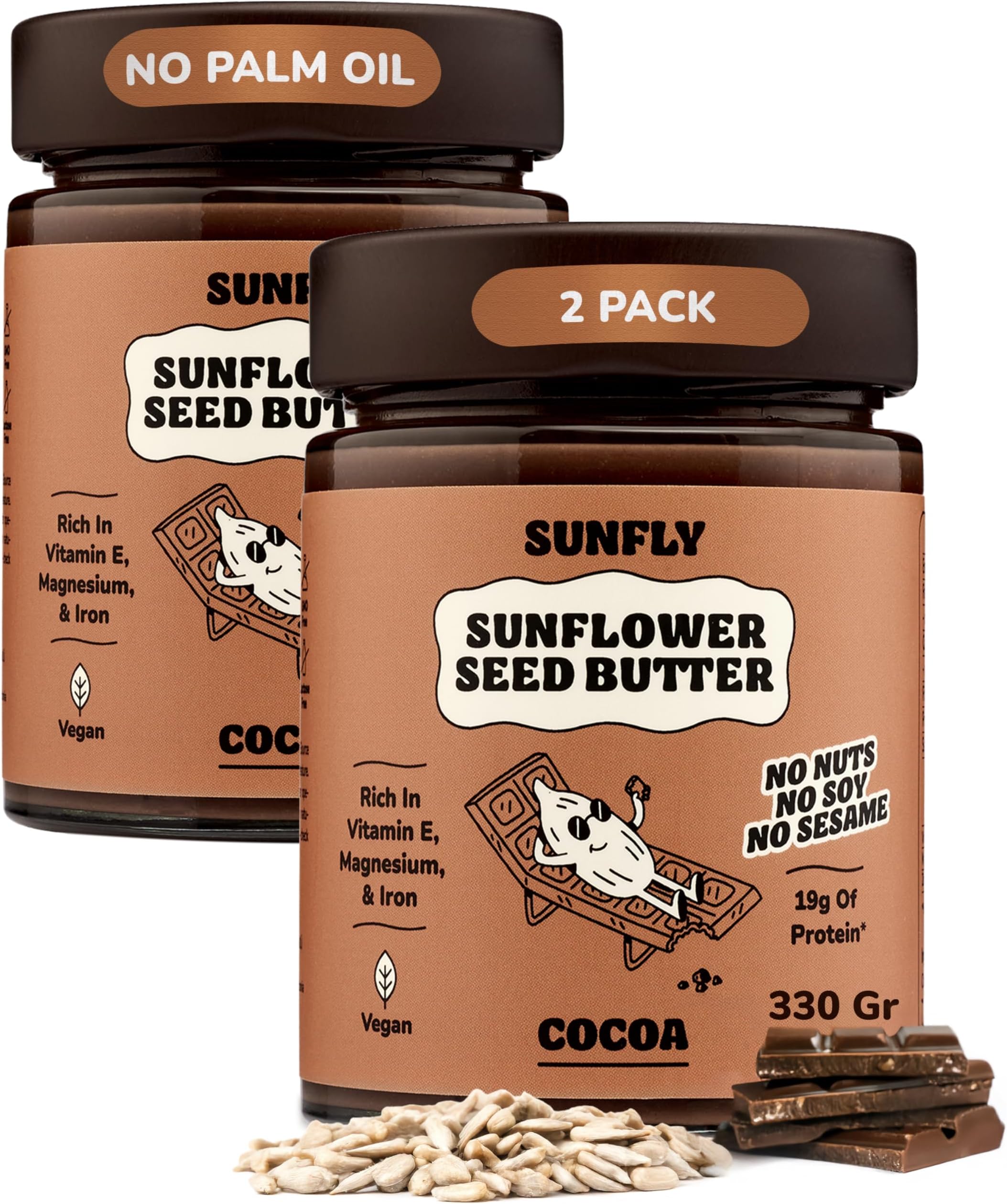 Protein Chocolate Spread from Sunflower Seeds, Vegan, Nut Free, No Palm Oil, No Soy, Dairy Free, No Lactose, Rich in Vitamins and Minerals (2x330g)