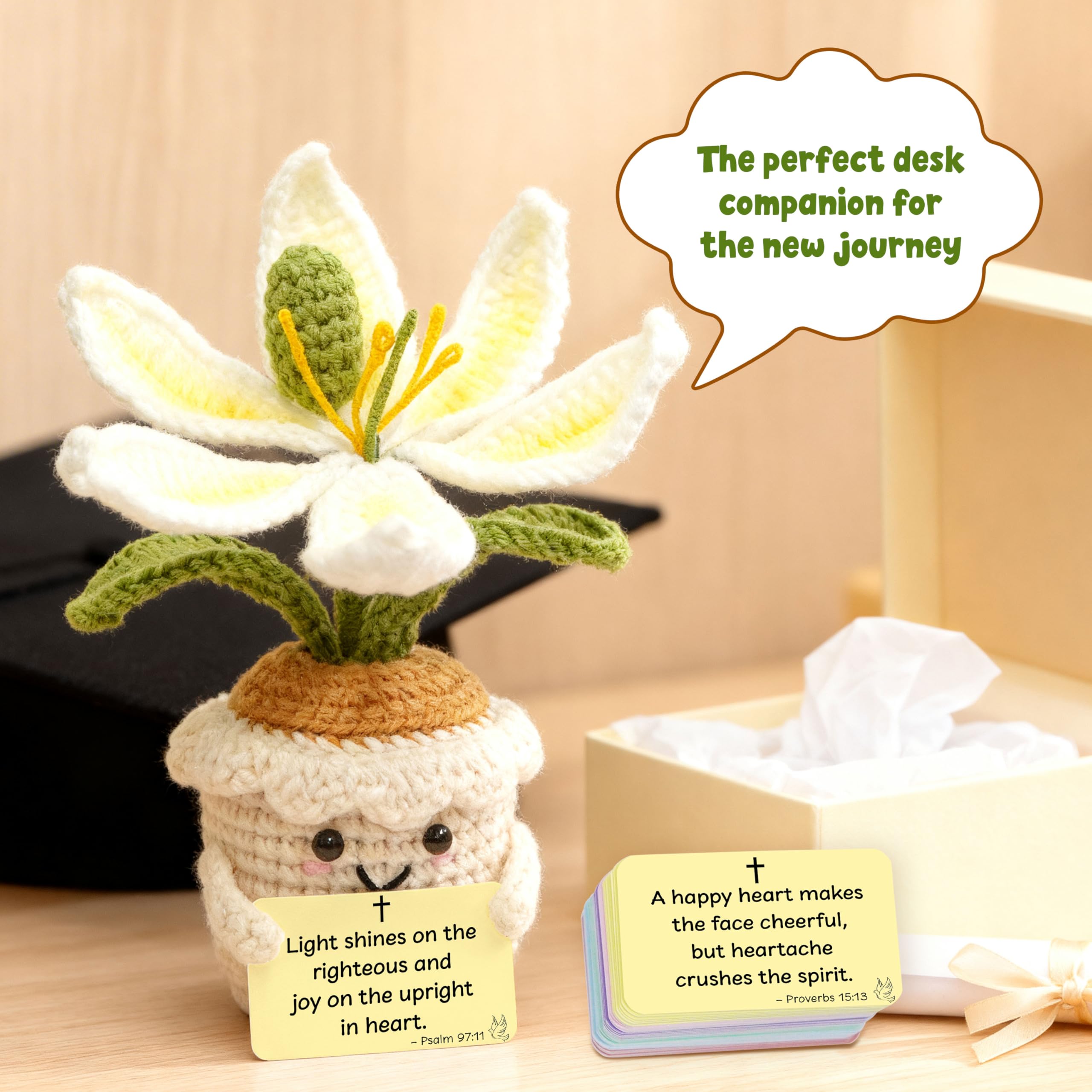 OASSIE Christian Gifts for Women - Positive Crochet Flower with 60 Bible Verses Prayer Cards - Graduation Religious Spiritual Mothers Day Birthday Encouragement Gifts for Women Mom Daughter Her Friend