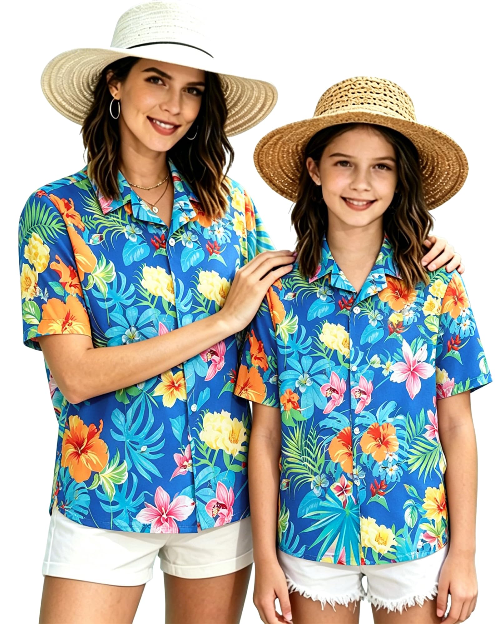 SANGTREE Girl's &amp; Women's Hawaiian Shirts Button Down Short Sleeve Shirts