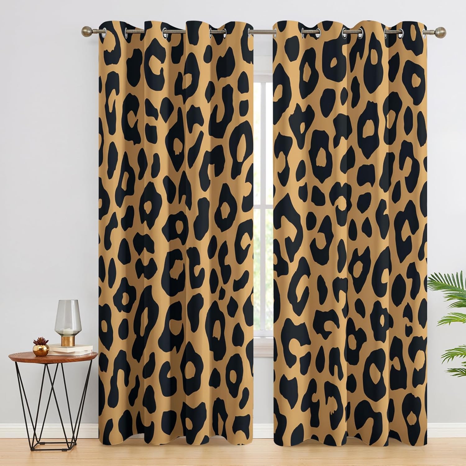 Leopard Print Curtains for Bedroom Decor, 96 Inches Long, Brown Wildlife Pattern Design Blackout Drapes, Leopard Print Curtains for Living Room, 2 Panels Set B&-1669