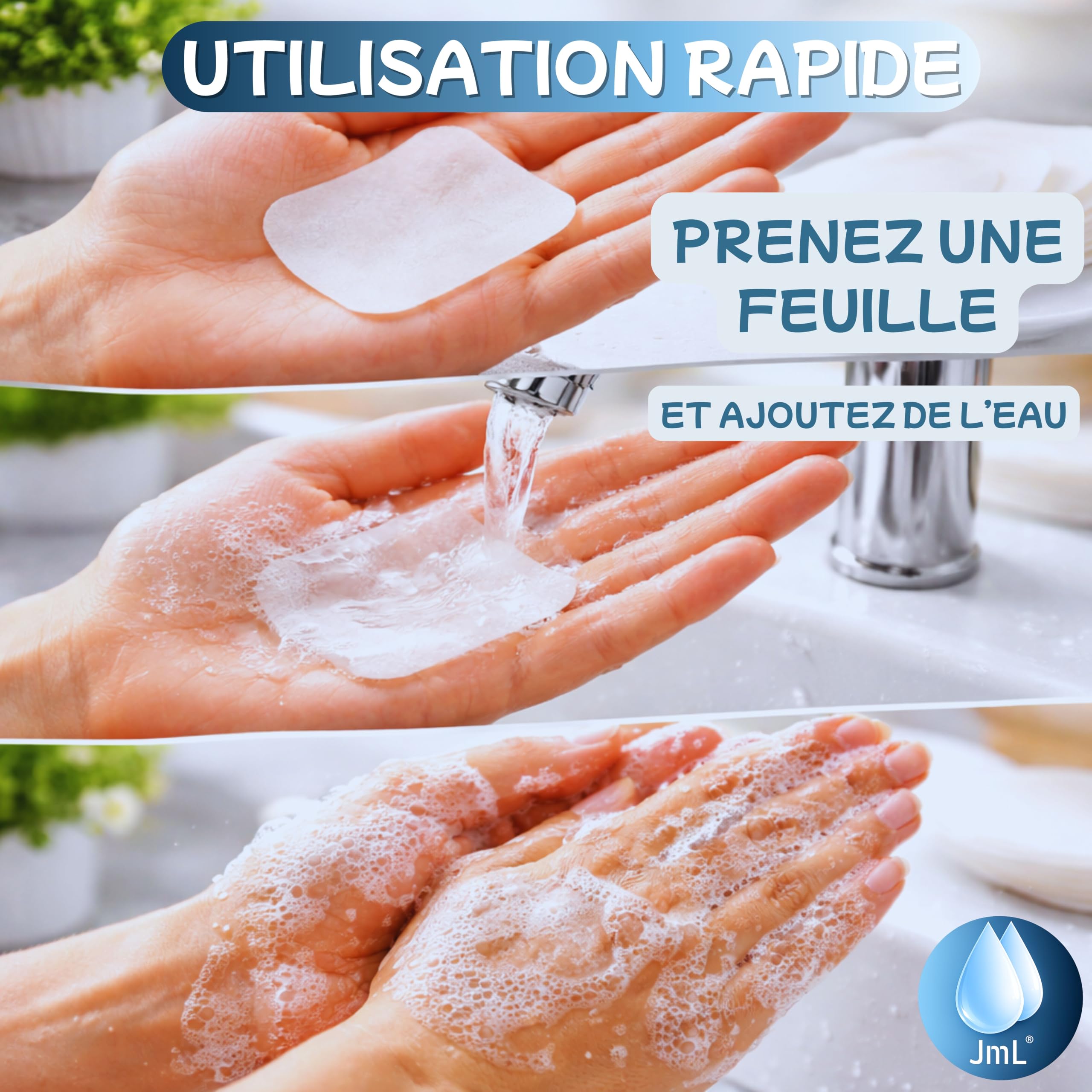 200 Feuilles Savon Hydrosoluble pour Mains JaMoonLBV JmL® Marque Française
