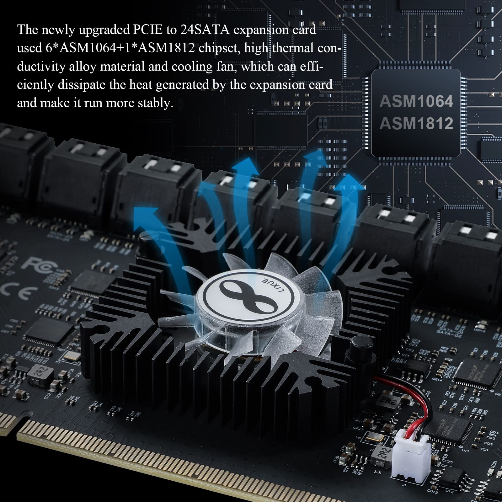 Controlador SATA Gen III de 24 Puertos a 6 Gbps Tarjeta de Expansión PCI-E 16X a SATA 3.0 Compatible con WIN11 / WIN10 / WIN8/ Linux 2.6X