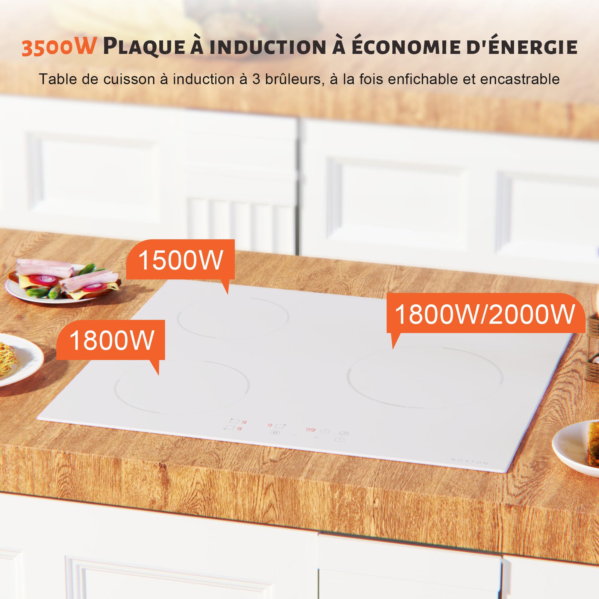 Płyta indukcyjna 60 cm z wtyczką płyta indukcyjna 3 płyty, 3500 W | Samowystarczalna płyta kuchenna, płyta indukcyjna 3 strefy z boosterem, obsługa dotykowa, timer, zabezpieczenie przed dziećmi