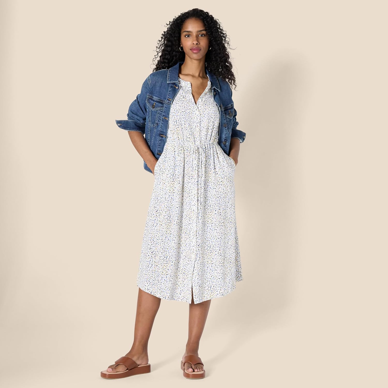 Amazon Essentials Women's Fit and Flare Half-Sleeve Waisted Midi A-Line Dress with Pockets - Image 5