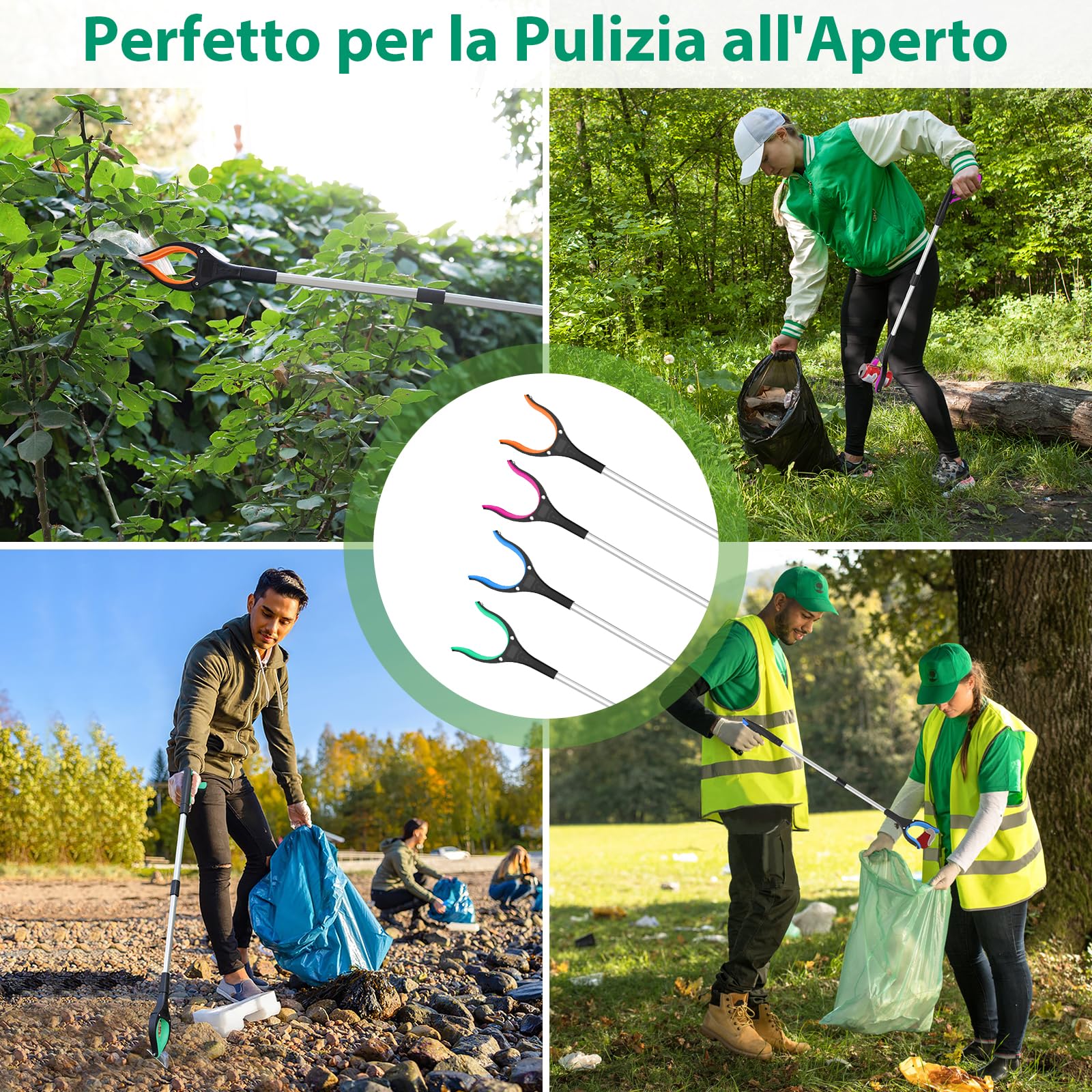 Set 4 Pinza Raccogli Oggetti da 81 cm-Bastone prensile Pieghevole | Per anziani, adulti e disabili, pinza telescopica prendi oggetti con testa rotante a 360° punta magnetica