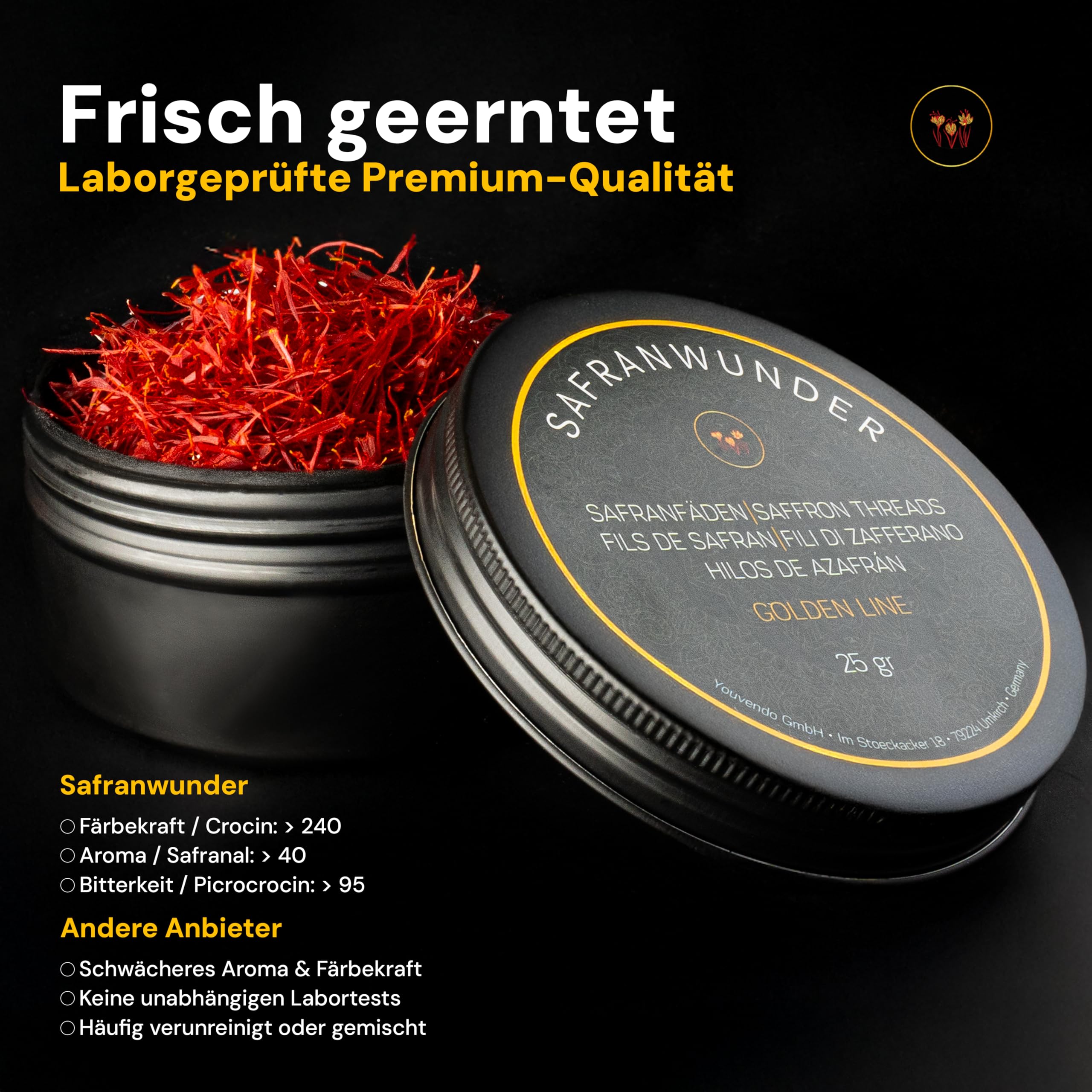 Safran Fäden, 5g Premium Safranfäden der höchsten Qualitätsstufe - Klasse 1 (Super Negin)