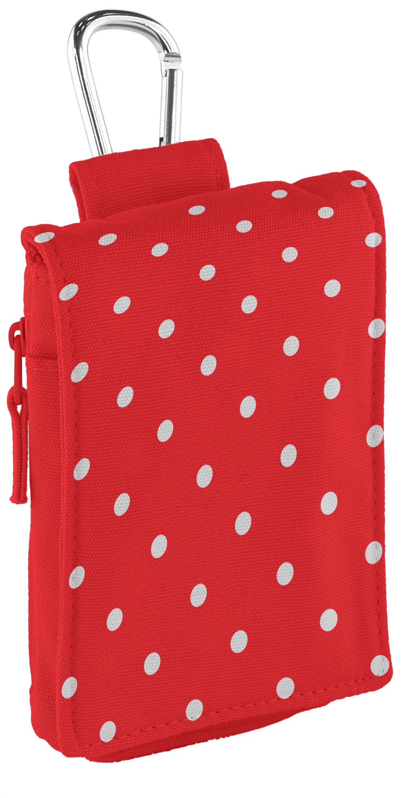 Trendz Universal Protective Case Cover Pouch with Zip and Carabineer for Smartphones, iPhones, iPods, MP3 Devices, and Cameras - Red Polka Dot