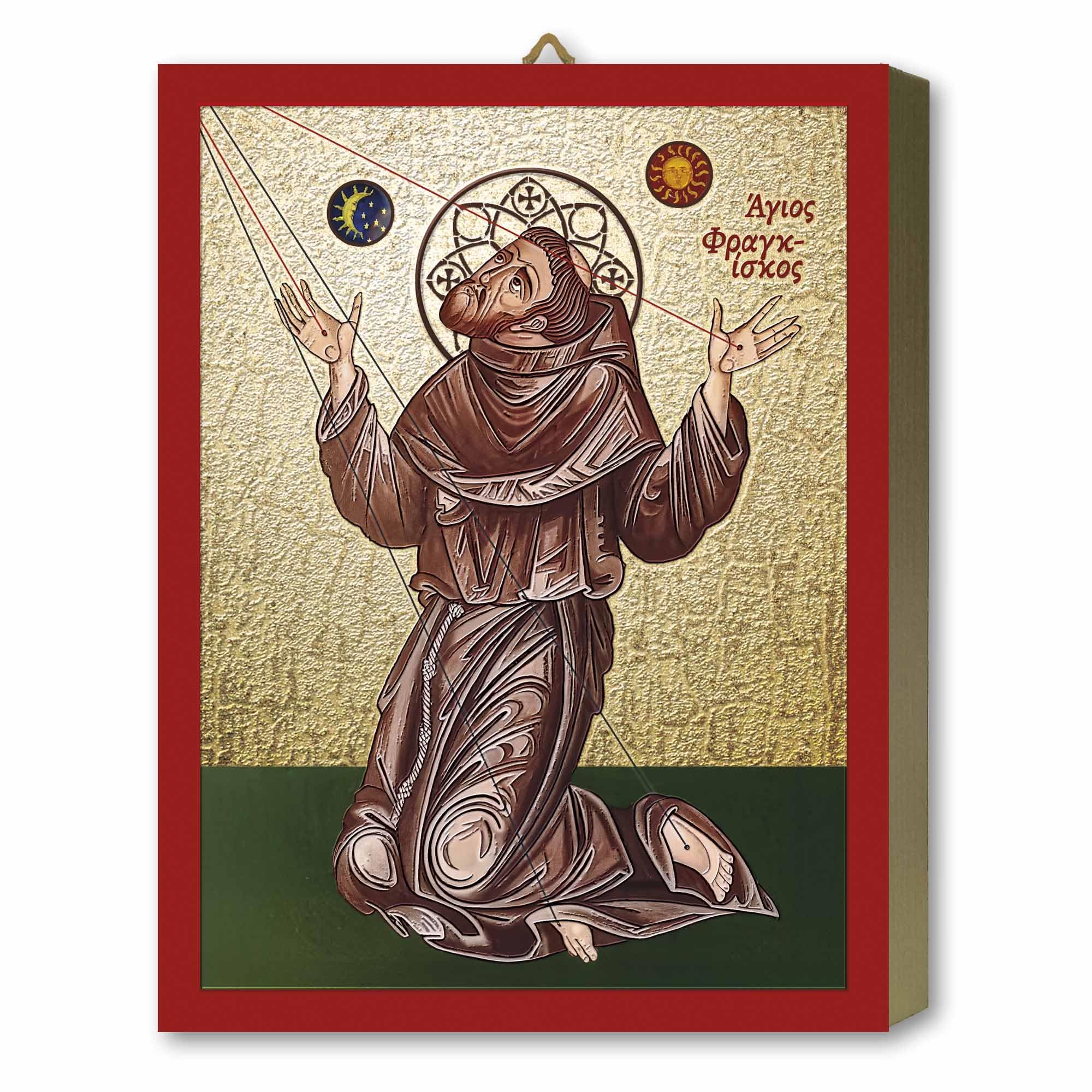 F.LLI BONELLA Tabla de madera con icono de San Francisco, detalles y bordes dorados, 18,5 x 25 cm