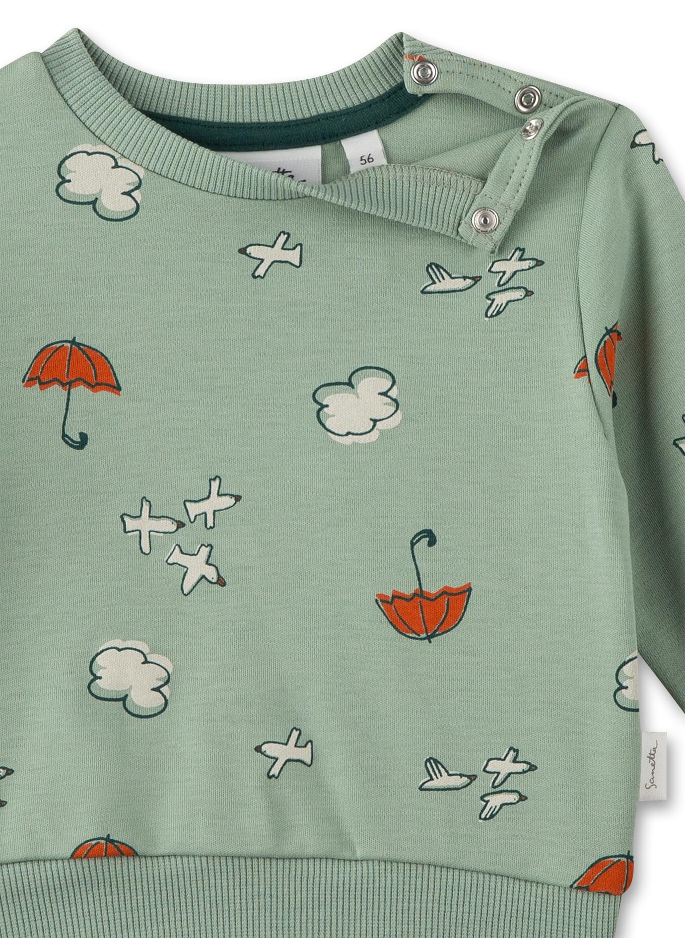 Sanetta Baby-Jungen Grün | Hochwertiges und gemütliches Bio-Baumwolle Sweatshirt mit Wolken-Motiv Bekleidung