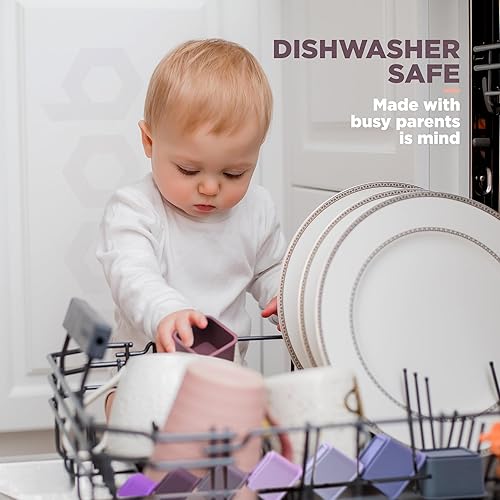 Miniatura 4 de QOOB SPIN Vasos de silicona apilables cuadrados para bebés, juguetes Montessori Waldorf para desarrollo temprano, habilidades motoras educativas,