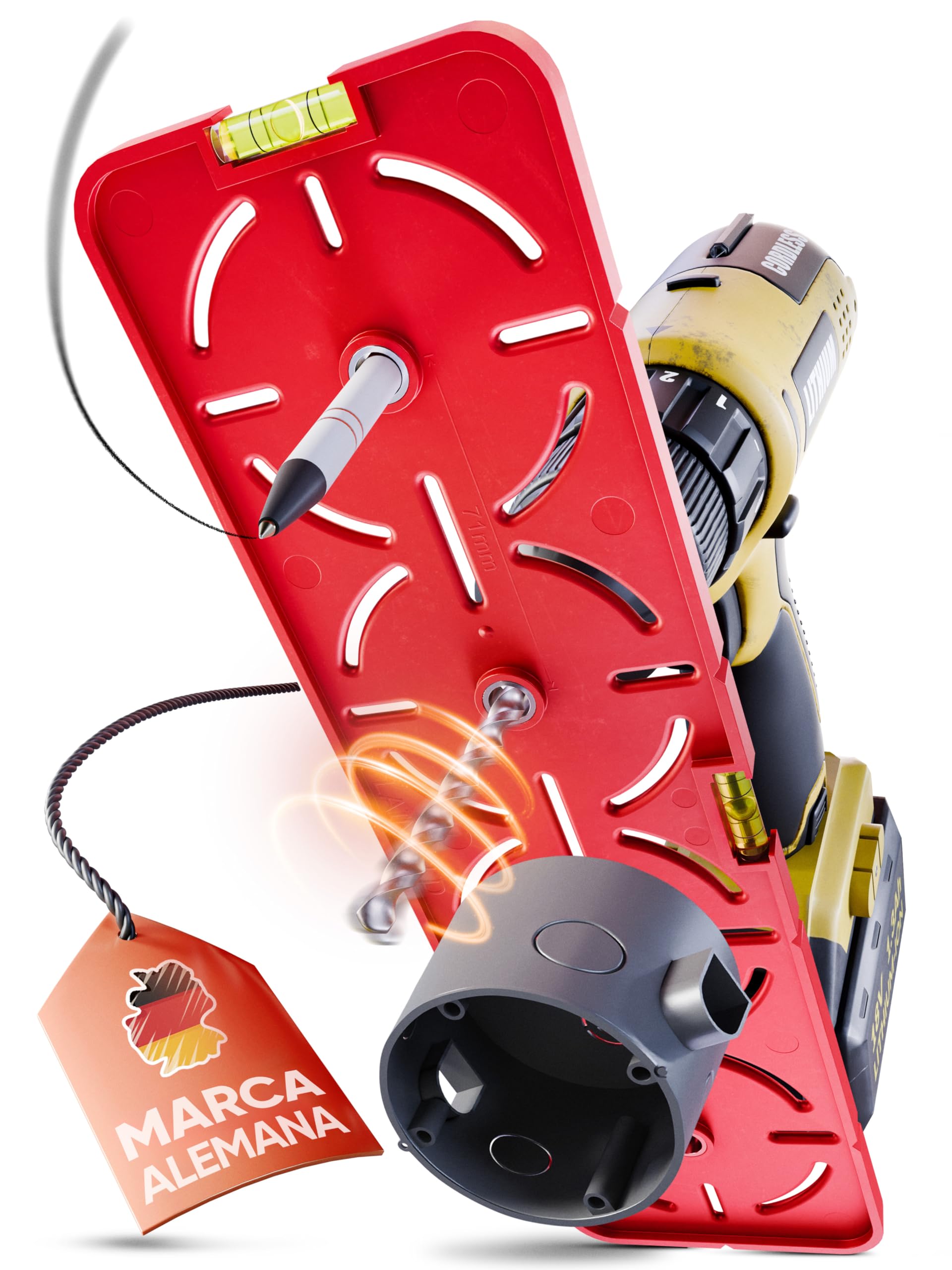 Plantilla de perforación para enchufes | Incluye nivel de burbuja | Nivel de burbuja para electricista para enchufe, caja empotrada, caja de pared hueca, plantilla de obra