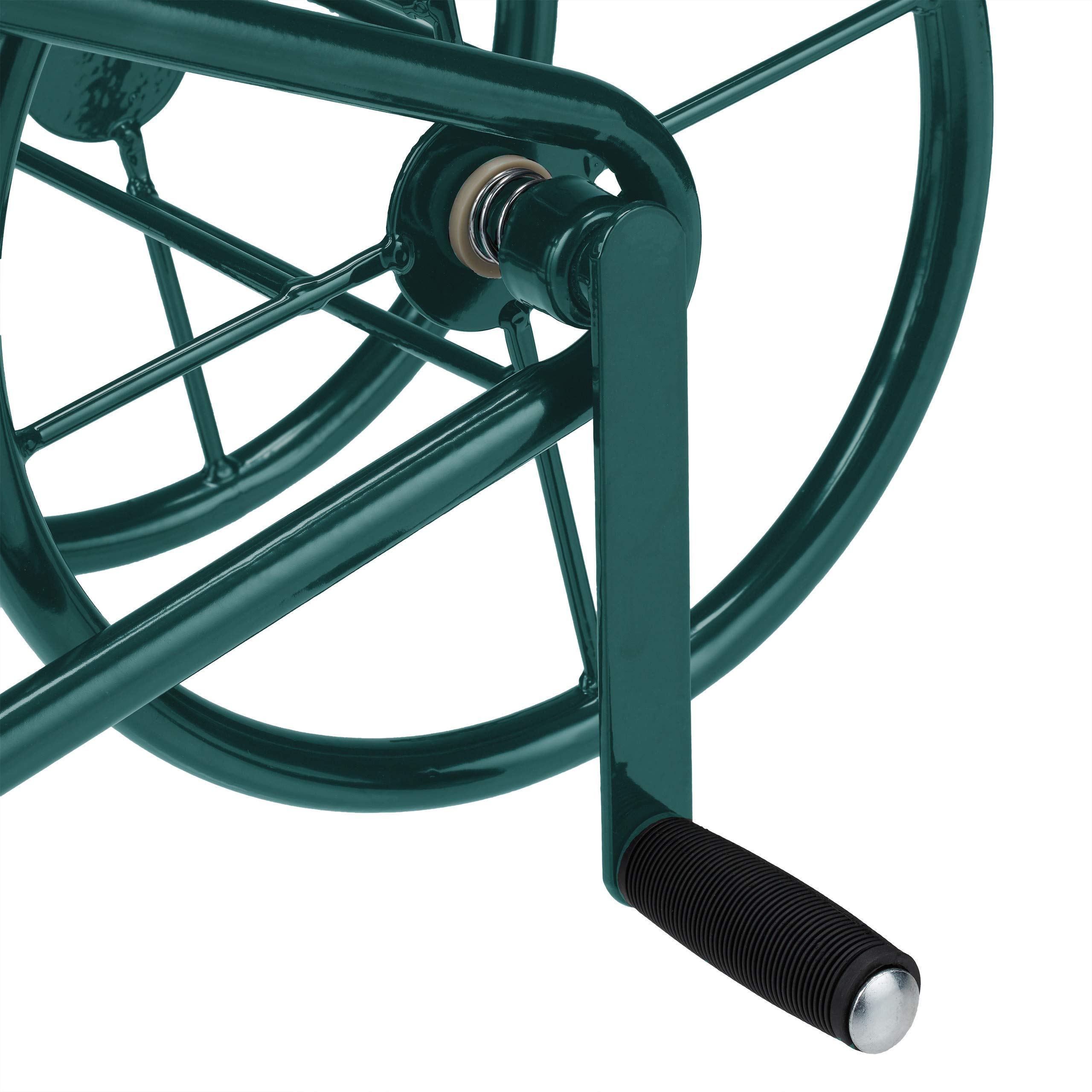 Relaxdays Dévidoir mural, enrouleur pour 60 m de tuyau d’arrosage, 2 raccords à clipser, support, acier, vert