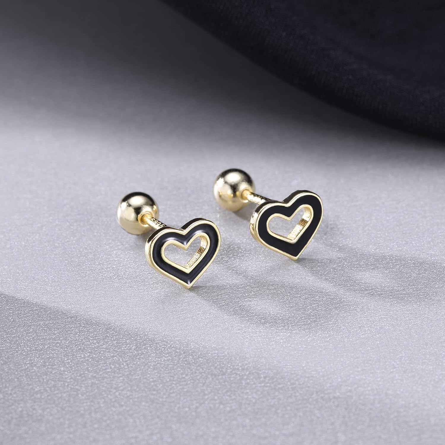 Reffeer Solid 925 Sterling Silver Black Heart Studs Earrings for Women Teens Small Love Heart Earrings Studs Helix Open Heart Earrings Cartilage Tragus Screwback Studs - Image 5