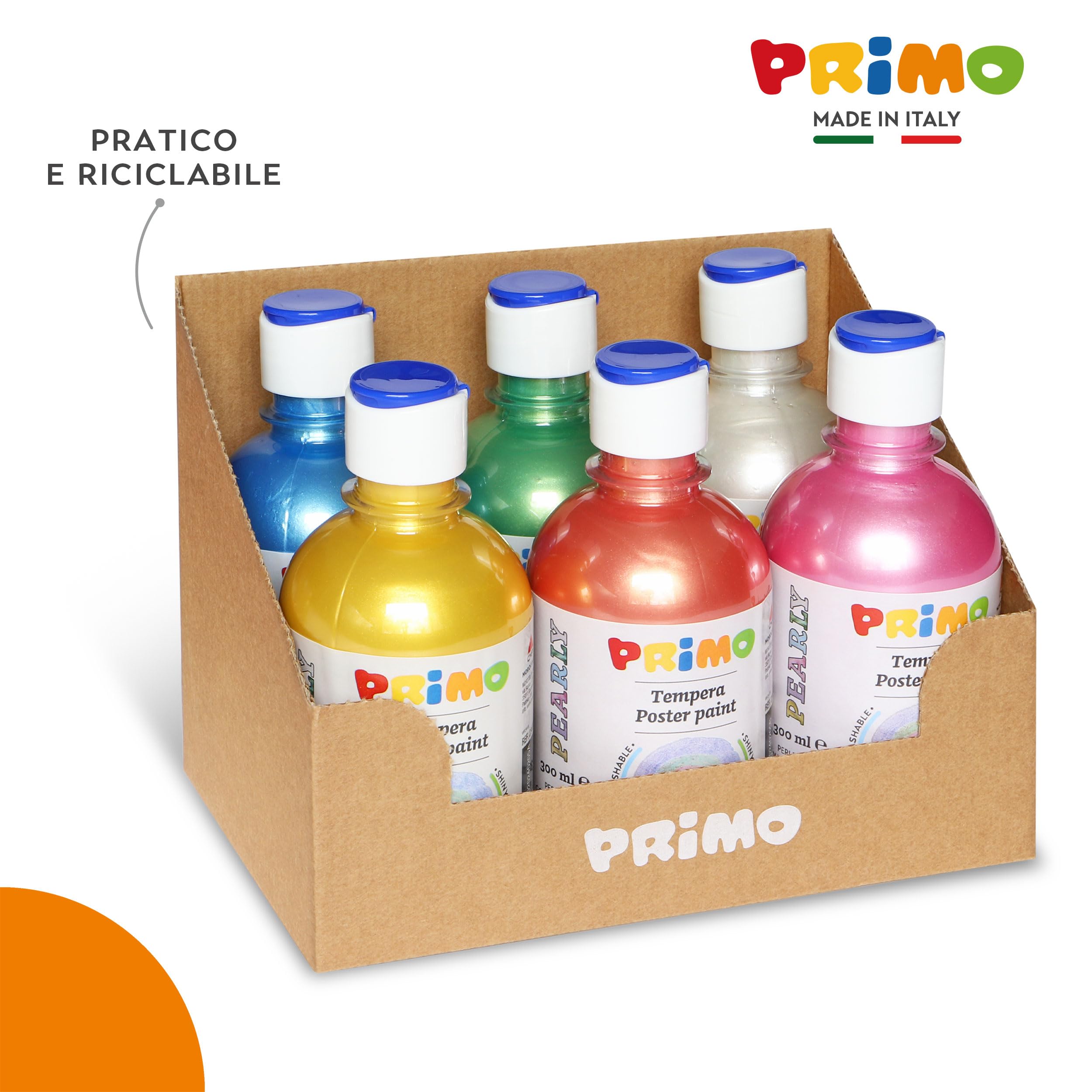 PRIMO - Tempere Lavabili per Bambini +3 Anni e Adulti, Colori per Bambini da 300 ml con Dosatore, Colori a Tempera per Dipingere Carta, Stoffa e Vetro, Pittura, Cartoleria, Lavoretti Creativi e Hobby