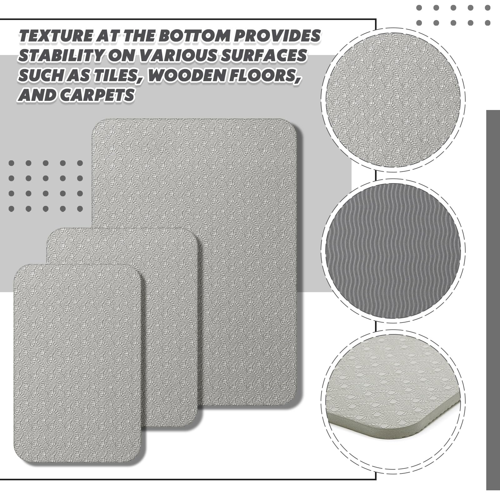 Drydiet 3 tappetini per macchina da cucire, tappetino antiscivolo in gomma per calmare le vibrazioni (grigio, 38 x 50 cm, 35 x 20 cm, 35 x 20 cm, 35 x 28 cm)