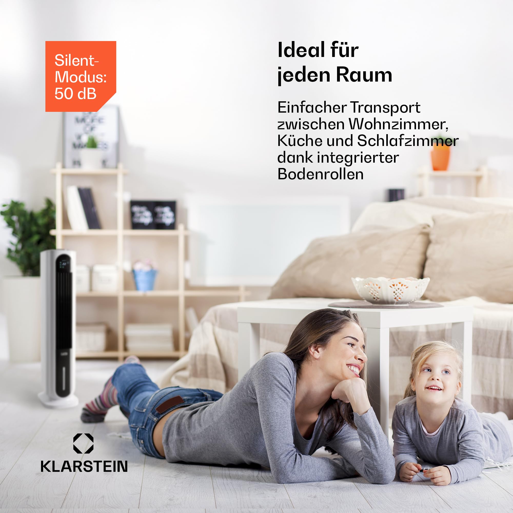 Klarstein Polar Tower Smart Ventilator Mit Wasserkühlung – 4-in-1 Luftkühler, Luftbefeuchter & Reiniger, 7L Tank, WiFi & App Steuerung, 3.306 m³/h Luftdurchsatz, Timer, Mobil, Weiß