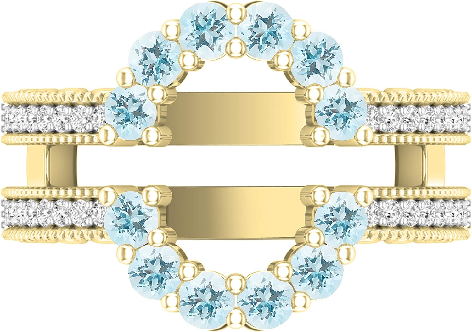 Dazzlingrock Collection Round Gemstone & White Diamond Womens Enhancer Guard Double Wedding Ring, 10K Solid Yellow Gold