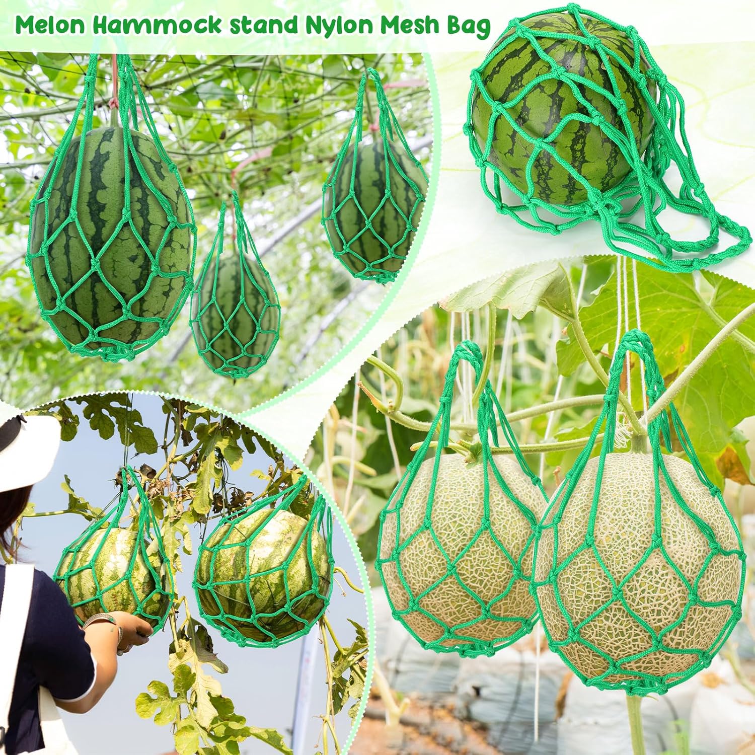Nuenen 36 Pcs Watermelon Net Melon Hammock Melon Cradle Plant and Garden Supports Pumpkin Support Hanging Bag Protects Watermelons, Honeydew, Squash, Cantaloupes (Green)