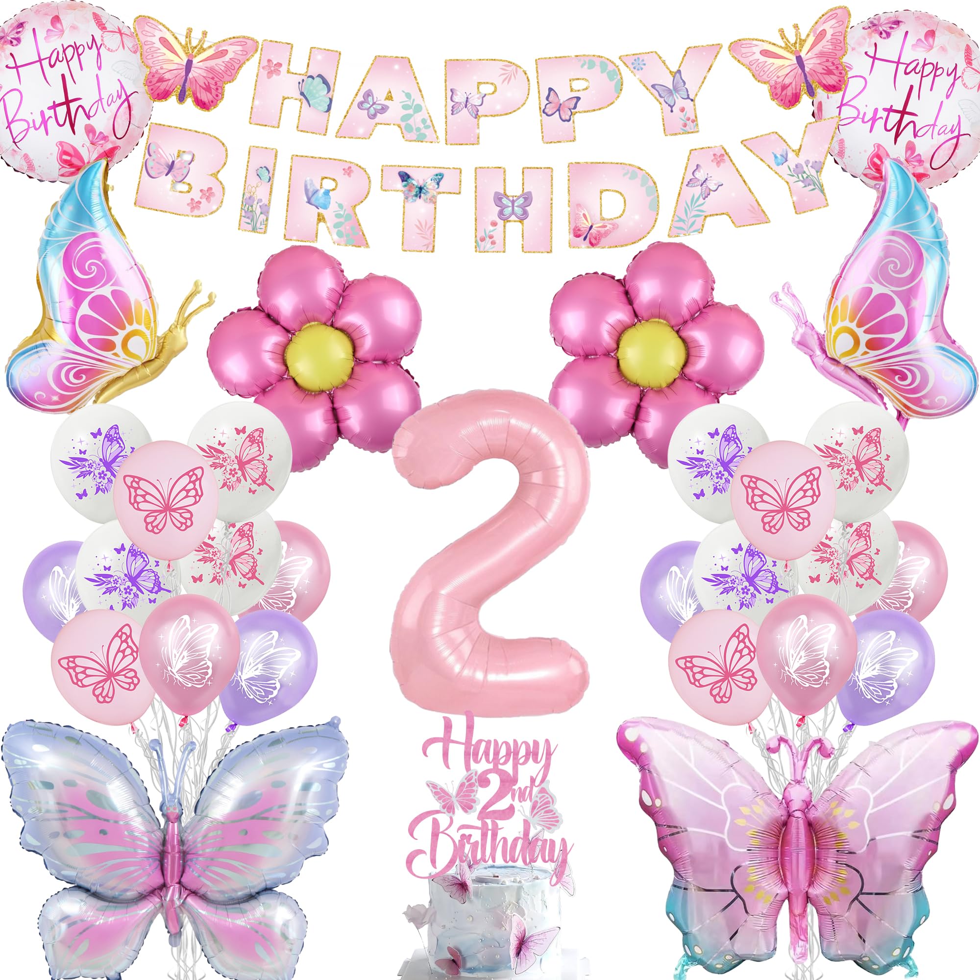 Butterfly 2nd Birthday Decorations Girl - 32 Pcs Pink Butterfly Decoration