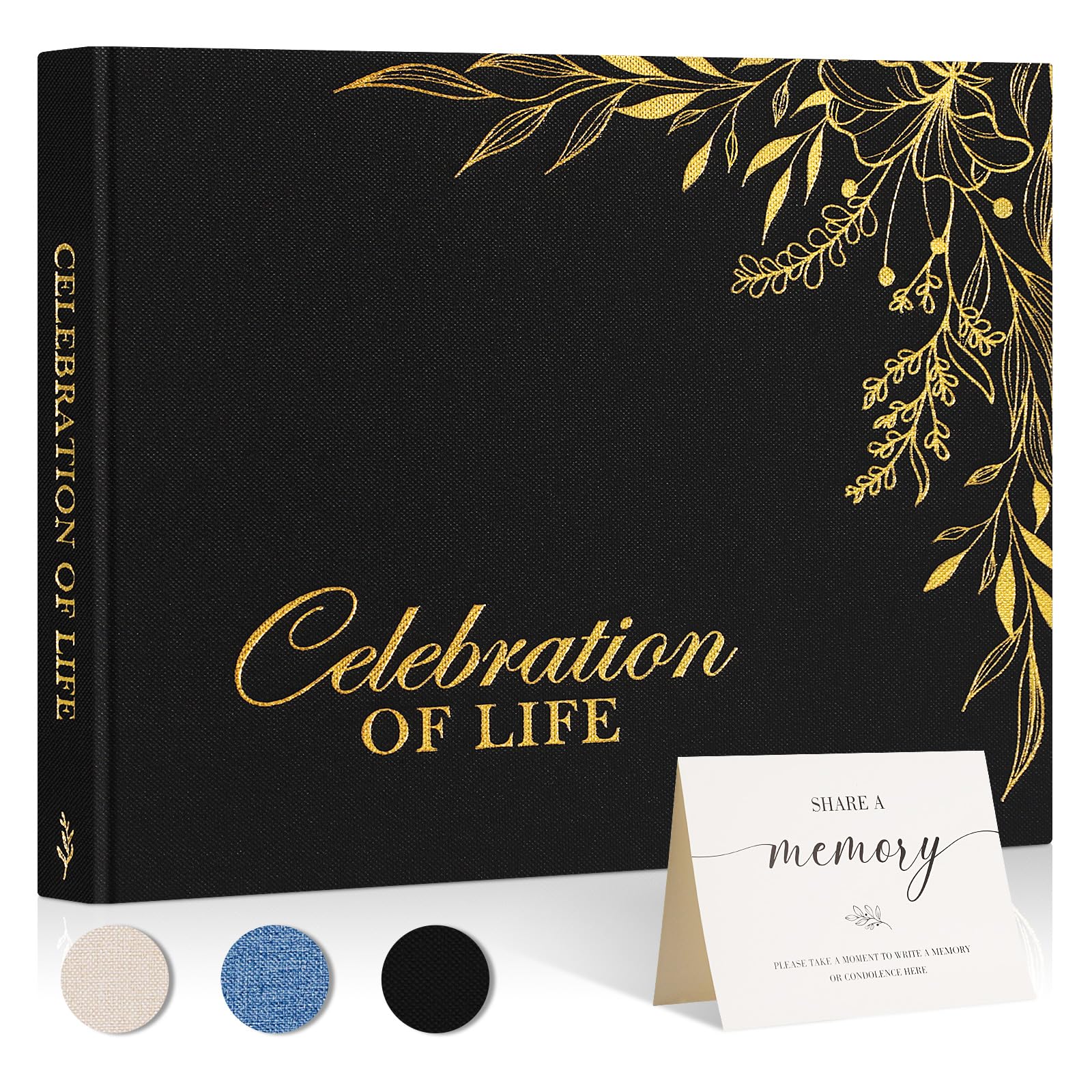 Lanpn Funeral Guest Book for Memorial Service Linen Cover Celebration of Life Registry Guest Book