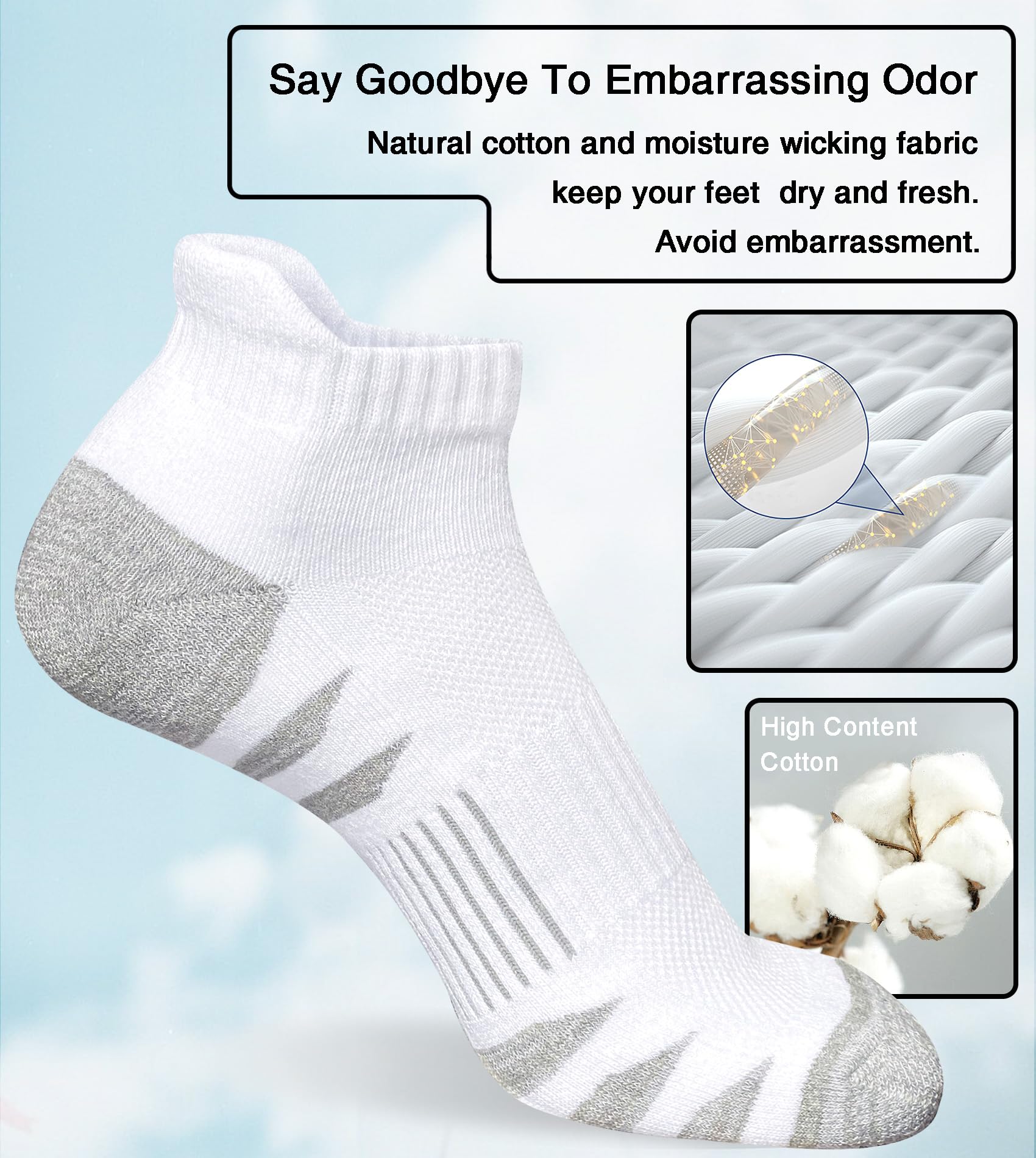 Heyoboy Men's Athletic Cushioned Cotton Socks Anti-blister Wicking Breathable Running Ankle Socks 5 Pairs