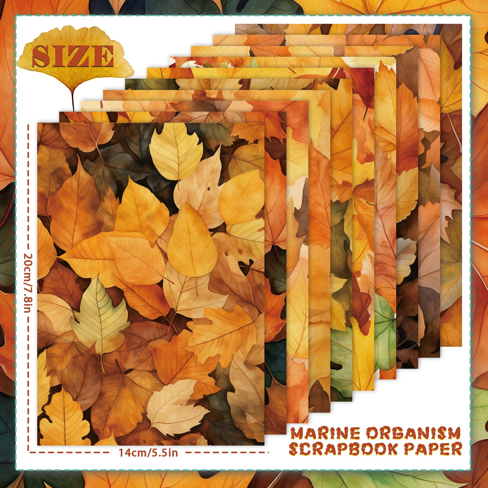 Papier do scrapbookingu, 60 arkuszy liści klonu, 20 x 14 cm, jesienne liście klonu, dekoracyjny papier rzemieślniczy, składany, płaski, do jesiennego tworzenia kart, albumu fotograficznego, dekoracja