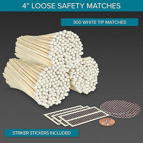 Miniatura 2 de Cerillas blancas de 4 pulgadas + calcomanías de golpeador incluidas  300 fósforos decorativos de seguridad de punta blanca con clase  Cerillas