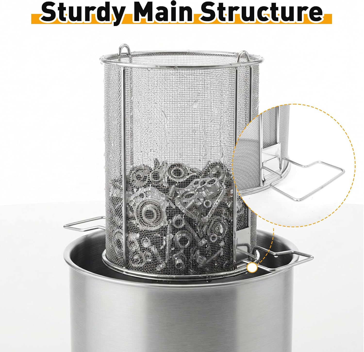 1/32" Mesh Stainless Steel Dip N' Drain Parts Cleaning Strainer Basket for 5 Gallon Buckets, Swing Handle Heavy Duty Automotive Parts Washer for Mechanics Garage Shop Home Workshop