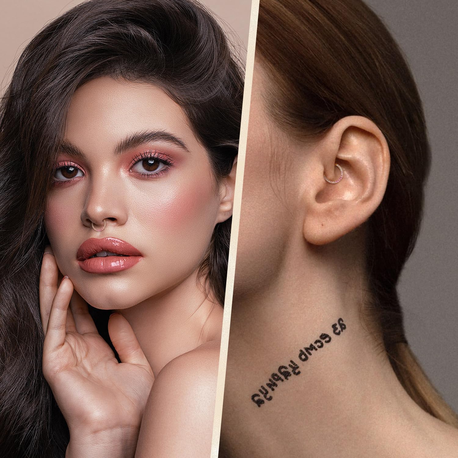 FUNLMO Septum Ring Daith Piercing Jewelry Gradient Cube Zircon Tragus Helix Conch Rook Piercing Jewelry Cartilage Earring 316L Surgical Steel Nose Ring - Image 6