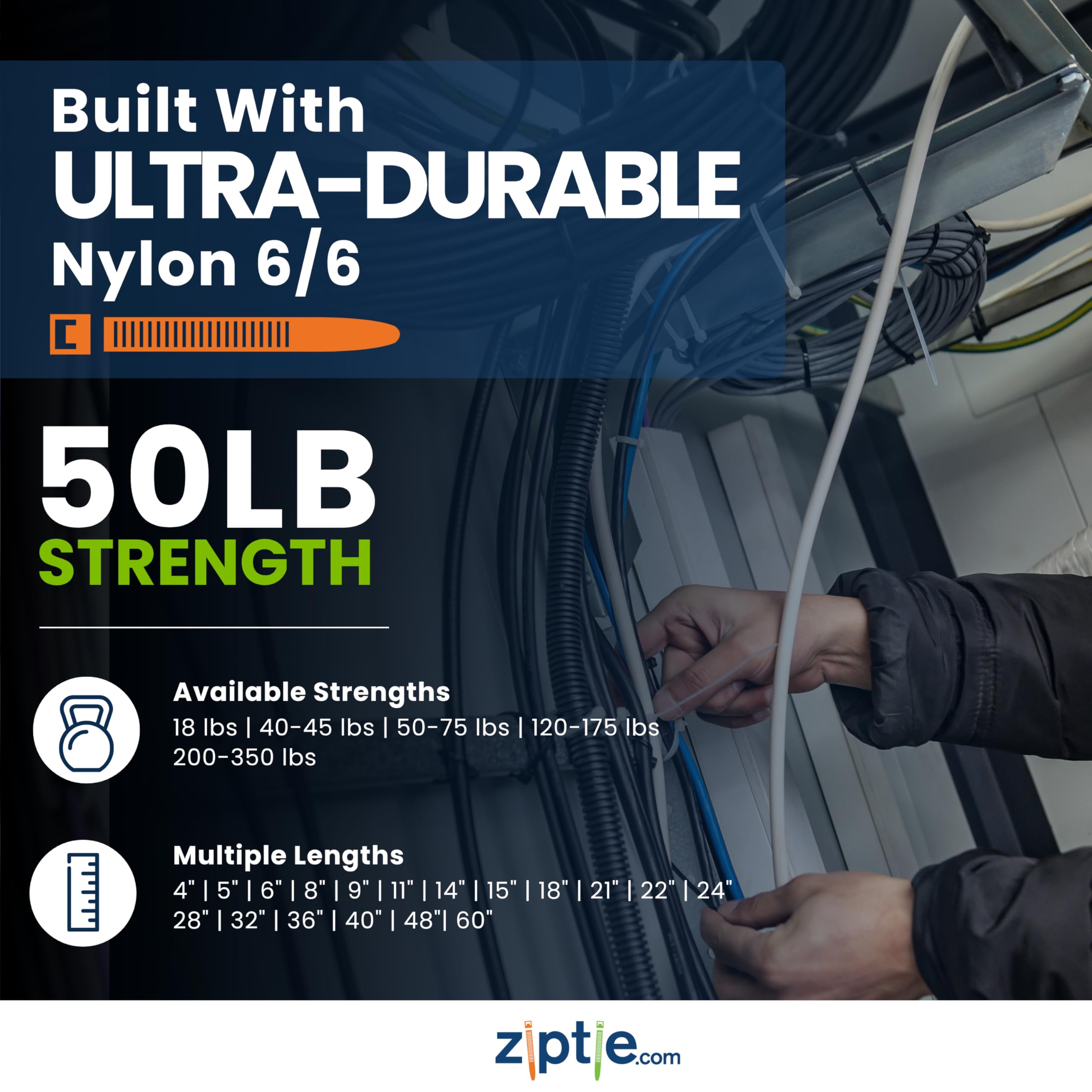 ZipTie.com 36-Inch Natural Nylon Multi-Purpose Zip Ties - 50-lb Tensile Strength Cord Management - UL 21S Listed Tie Wraps - Indoor Multi-Purpose (100-Pack)