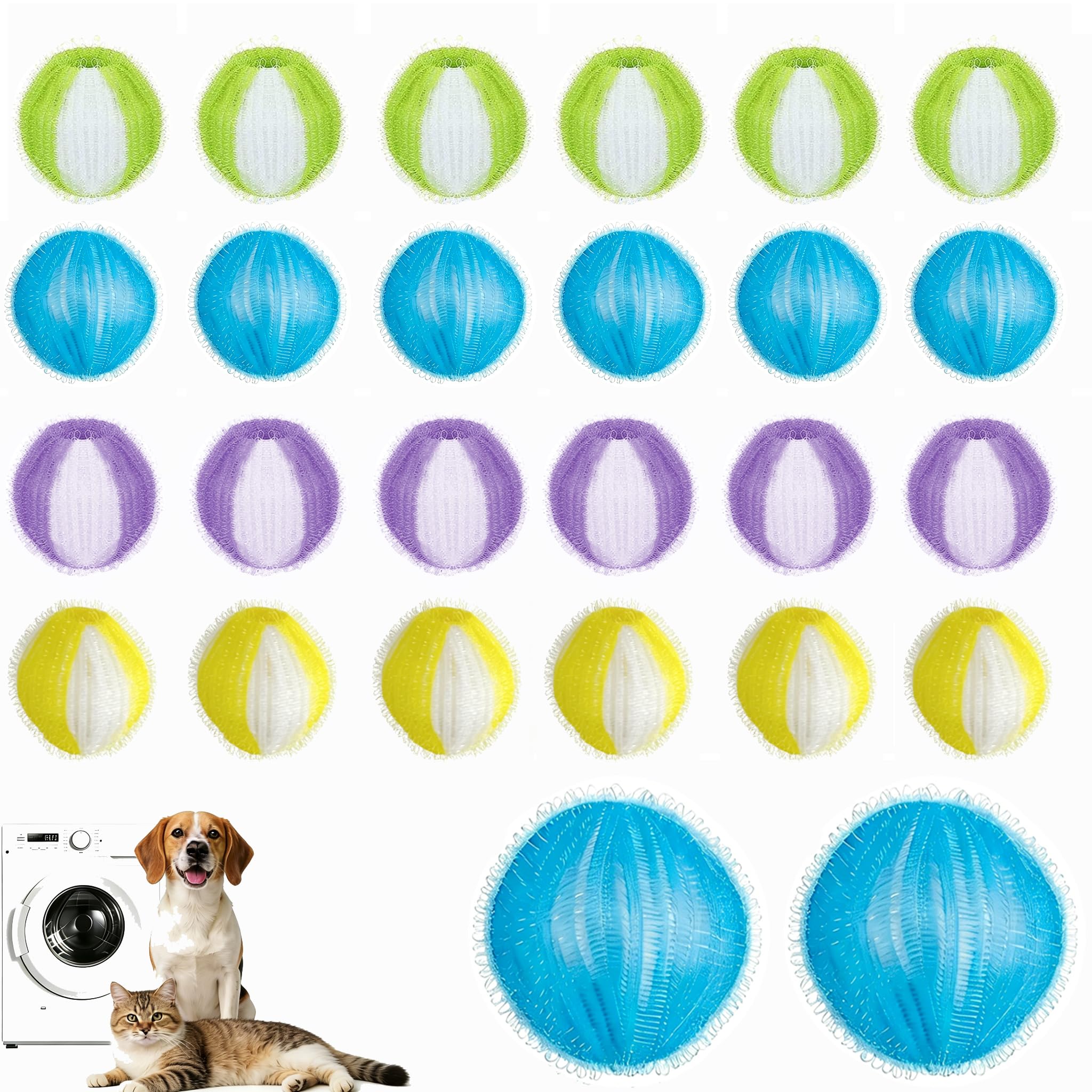 Laundry Balls, 24 Pcs Pet Hair Remover for Laundry, Reusable Washing Balls, Lint Catcher for Clothes, Laundry Hair Removal Tool, Reusable Lint Remover Balls for Laundry Bedding Clothes