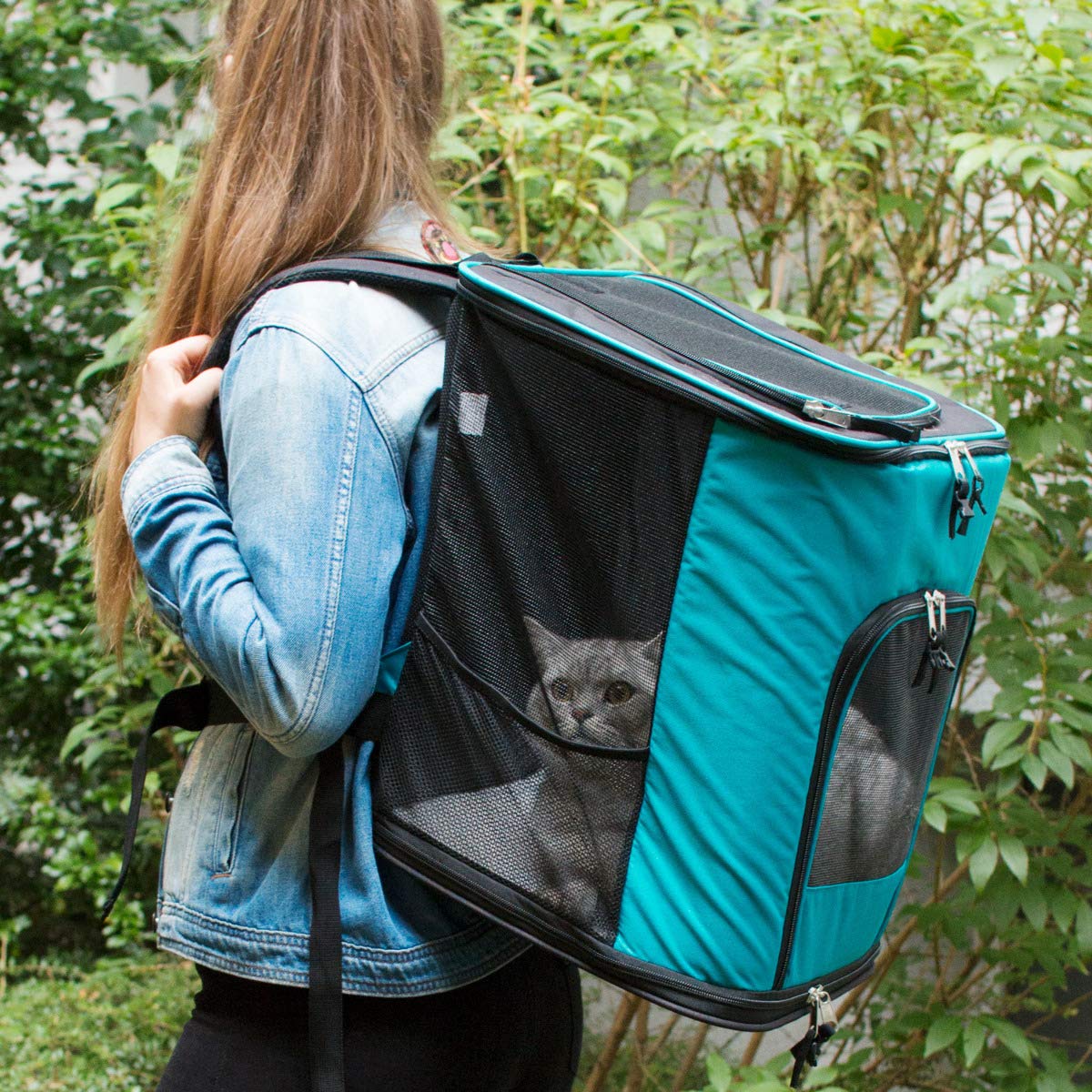 Navaris Zaino Trasportino Animali da Viaggio - Cani e Gatti Piccola Taglia - Borsa Cuccia Morbida Portatile in Tessuto - Trasporto Animali Domestici