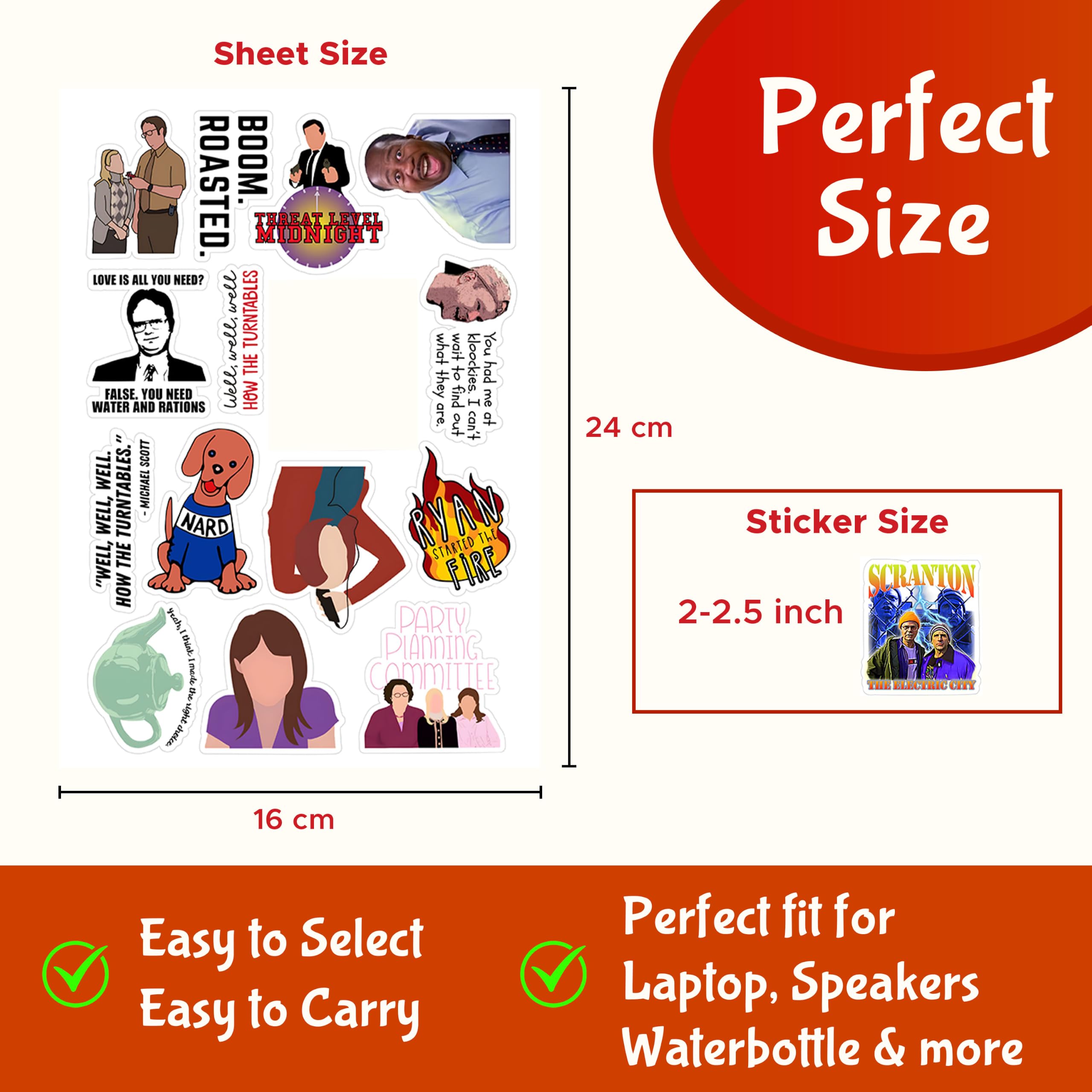 CodersParadise Vinyl Pack of 58 Office Laptop Sticker - TV Show Stickers for Laptop, Journal, Bike Helmet, Diary, Guitar, Mobile - Waterproof Residue Free, self-adhesive, 3 inch 1