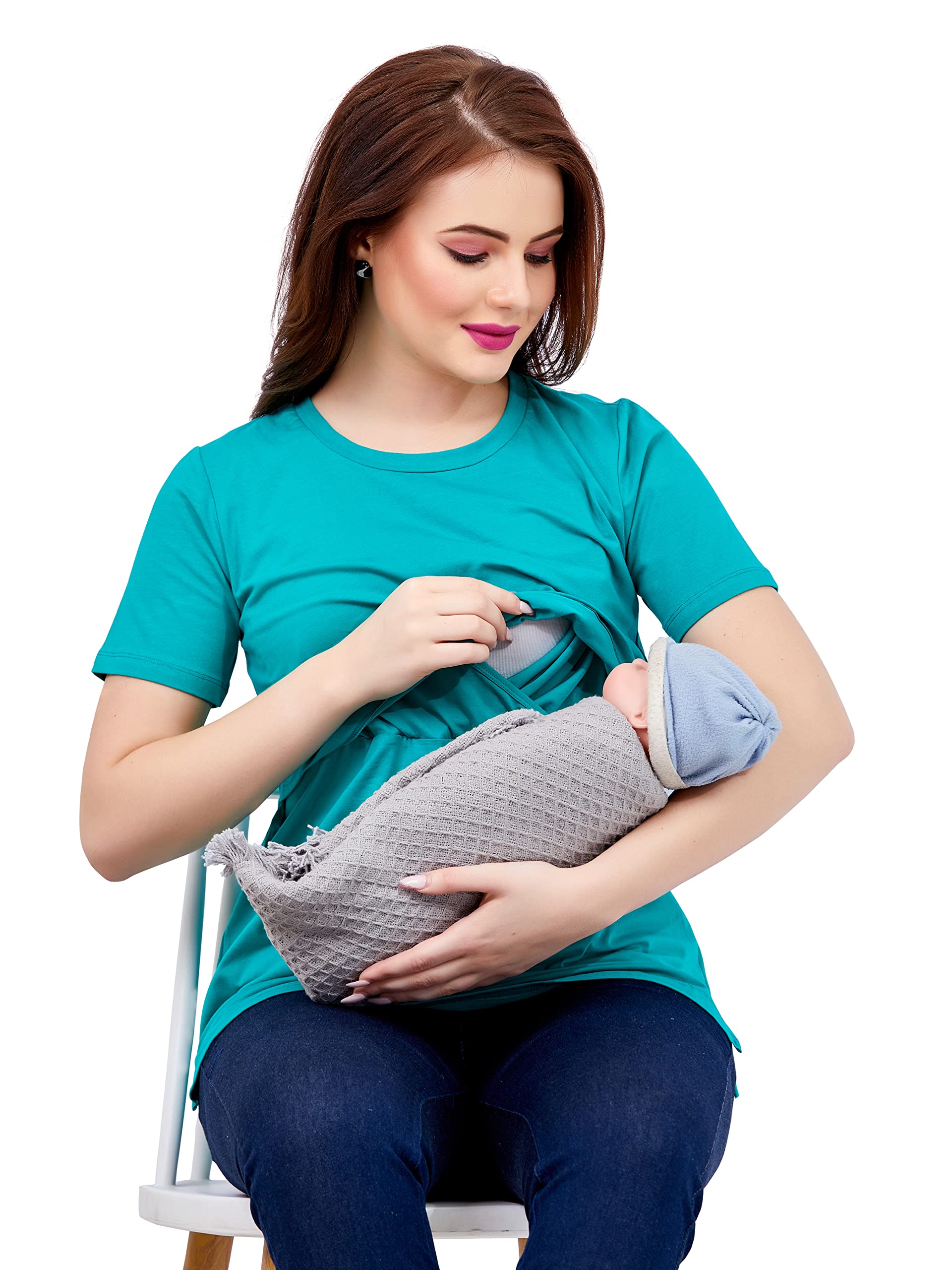 Easy Feed Women's Cotton Maternity Feeding Tops | Nursing Tops for Feeding Baby | Half Sleeve T-Shirt for Pregnant Women Post PregnancyRama Green(XL) - Image 2 thumbnail