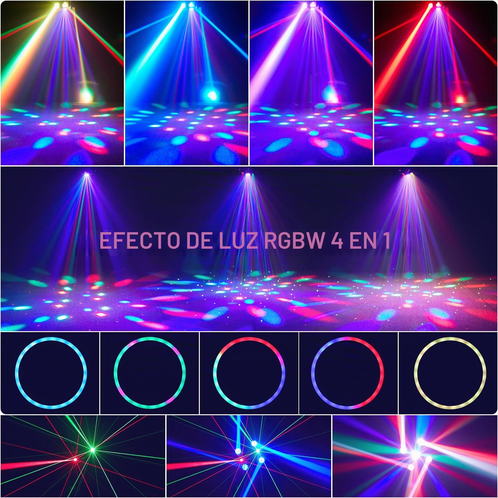 120W Cabeza Móvil LED Foco efecto de Zoom de Lavado de Luz de Haz de 4 Brazos con Iluminación de DJ Mixta Controlada por DMX para Bodas, Discotecas, KTV, Clubes de Bodas