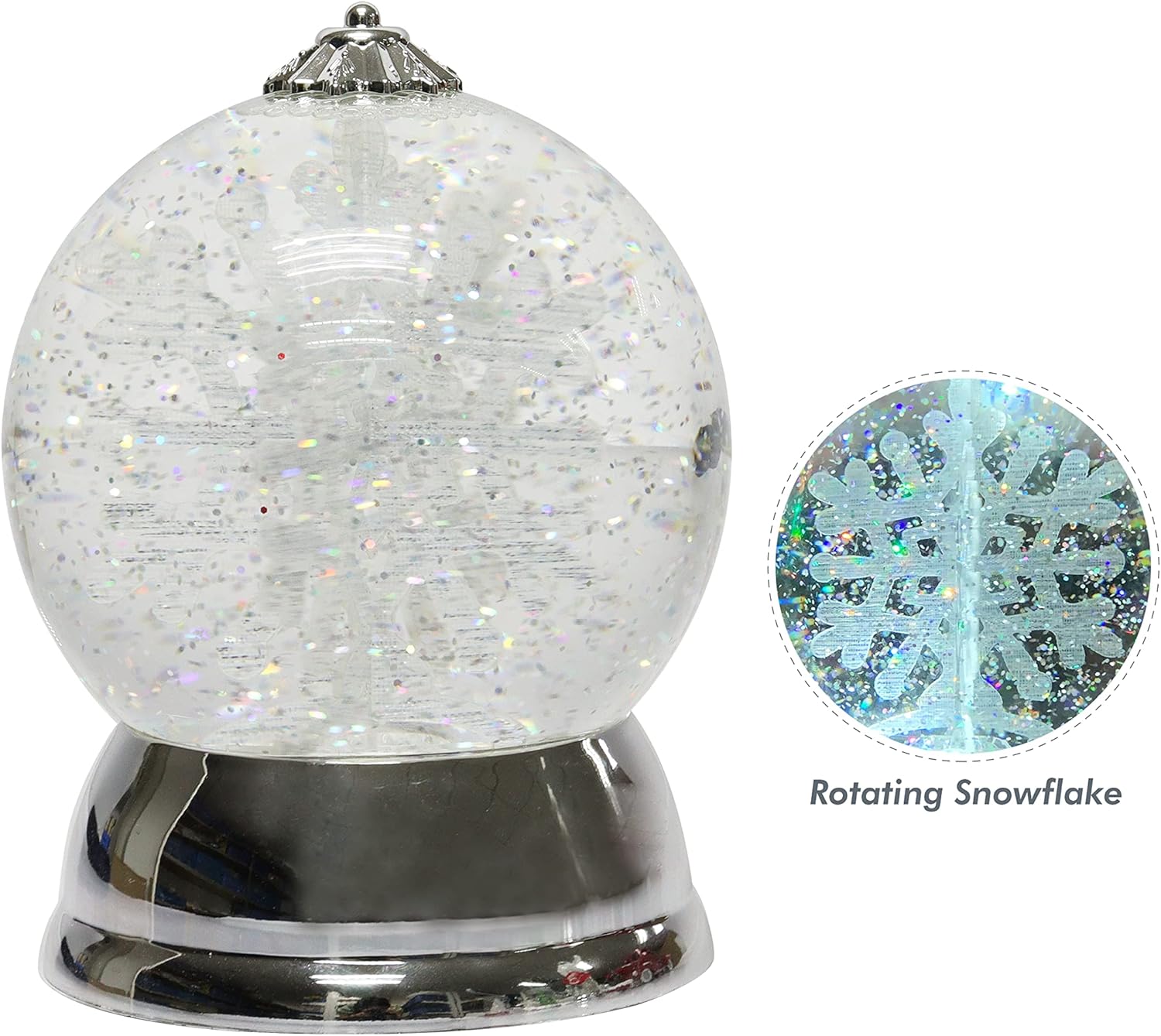 Christmas Decor Lighted Snow Globe with Spinning Snowflake, Battery Operated (not Included) - 6.5" H x 4.5" W x 4.5" D