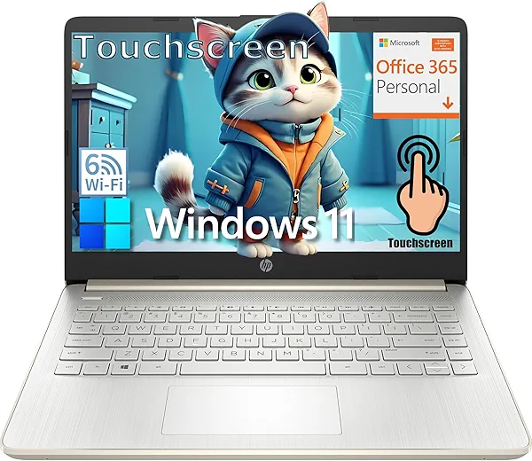 HP Touchscreen Laptop Computer for College Student Home Study, 1-Year Office 365, 16GB RAM, 512GB PCIe SSD, Intel Processor, 14 inch Display, WiFi 6, Bluetooth, Type-C, Windows 11 S, Pale Gold
